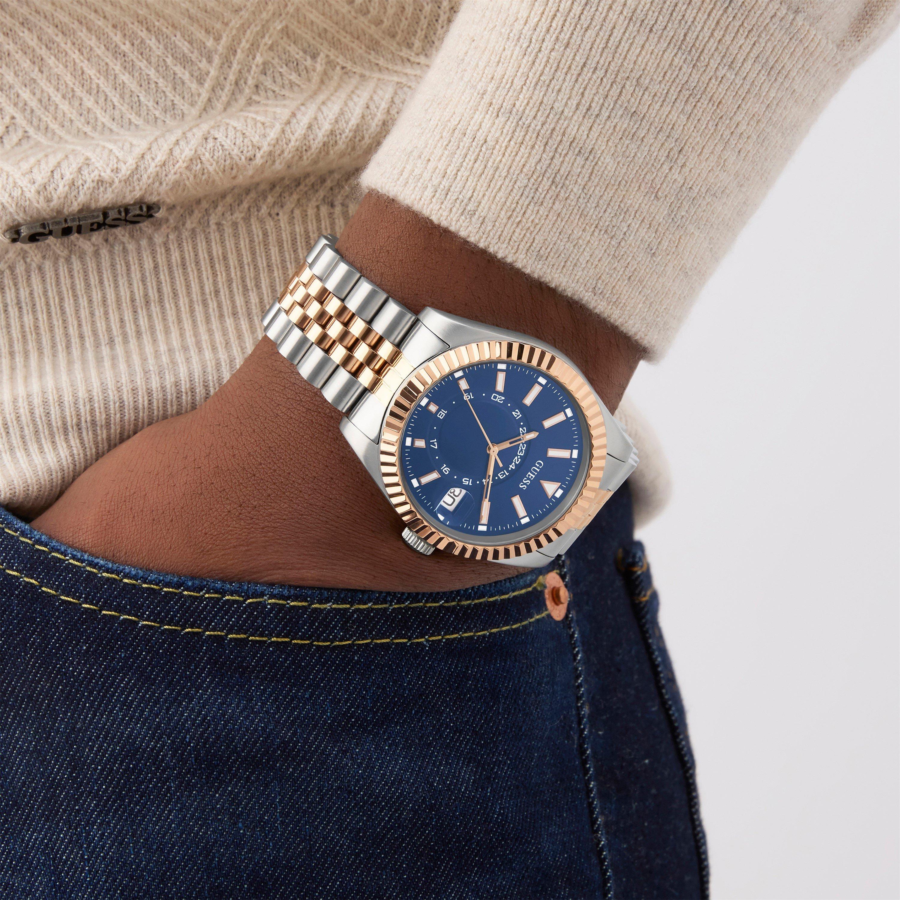 Blue/Silver - Guess - Men's Jaden Quartz Analogue Watch - 3