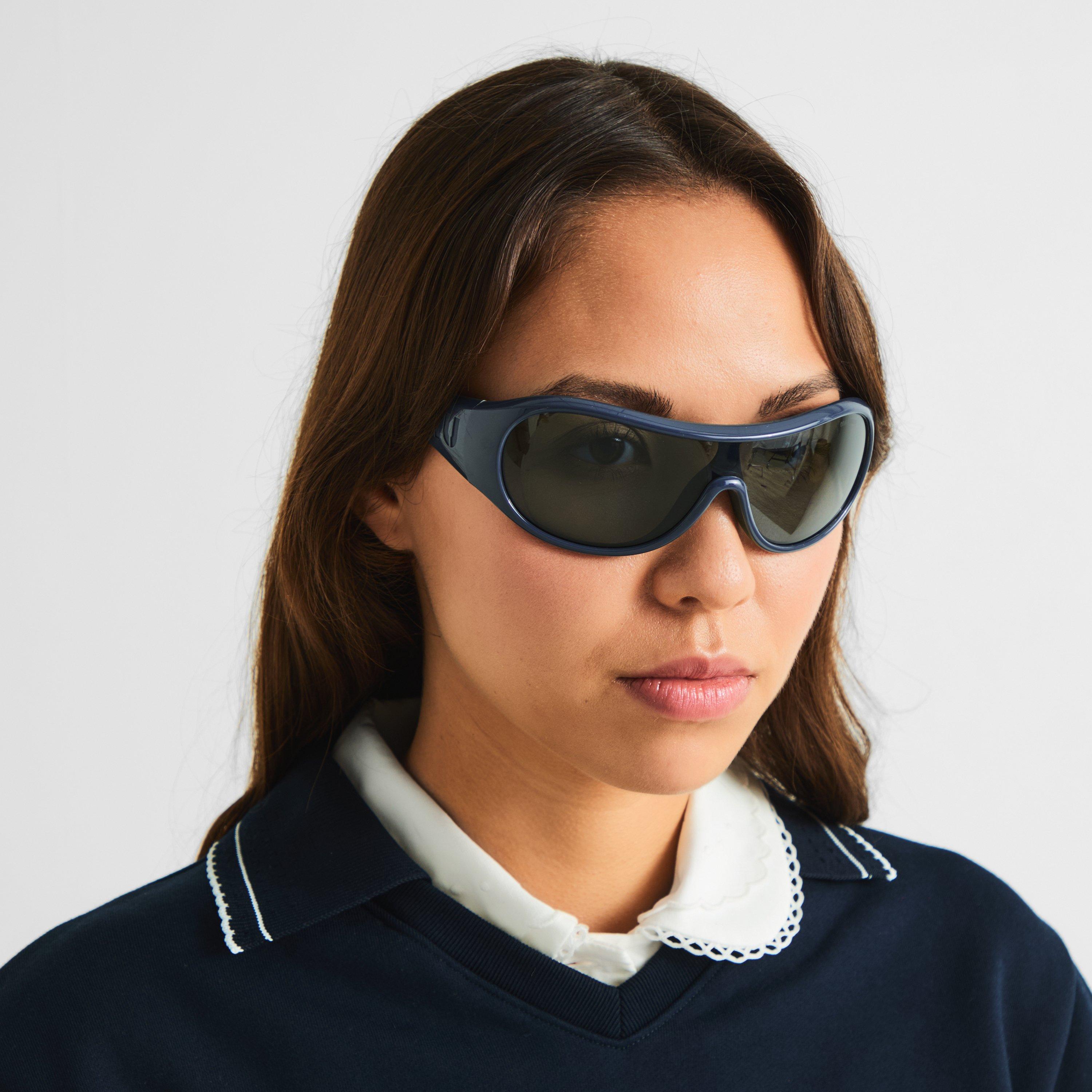 Grey - Miu Miu - Women's 0MU B14SU Round Sunglasses - 3