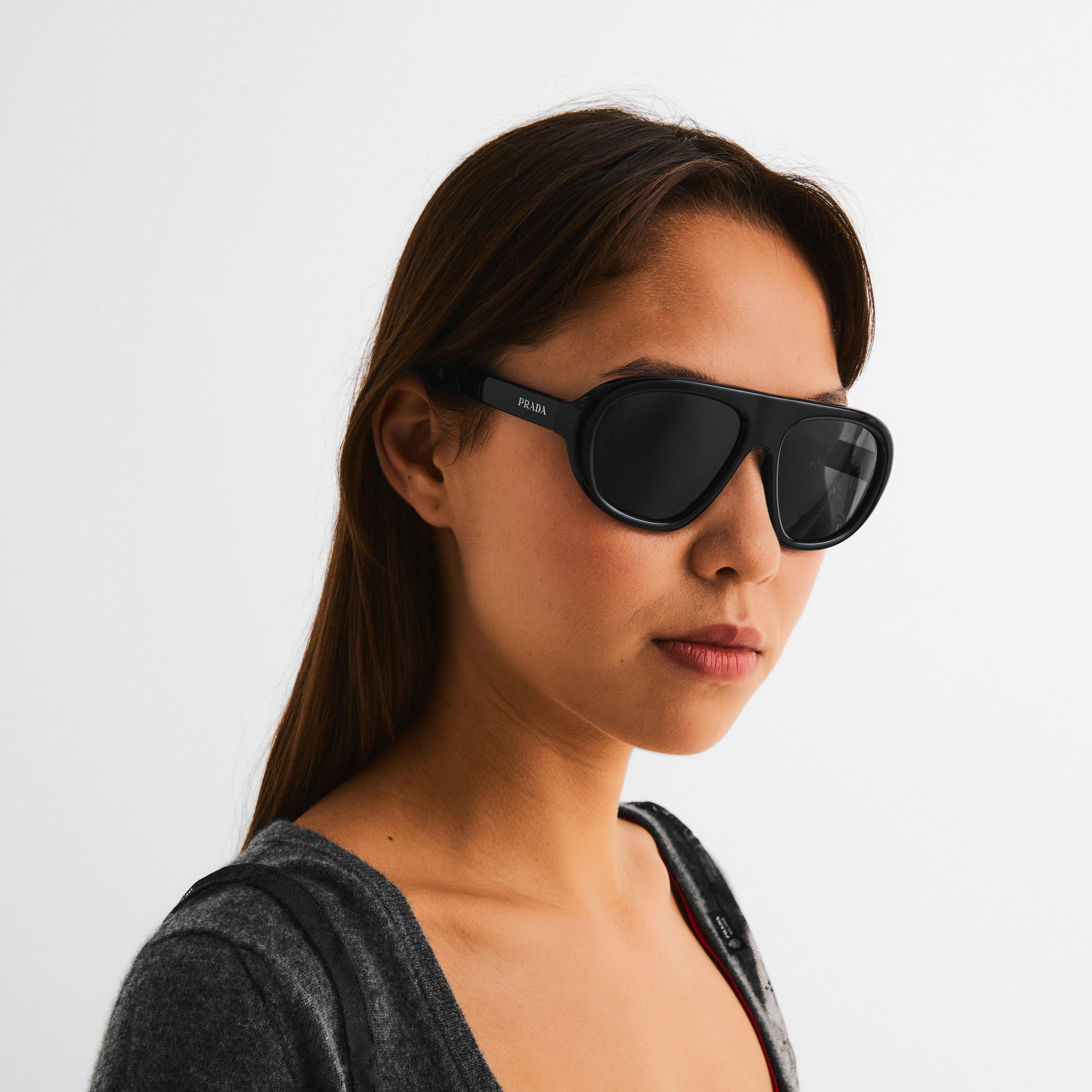 Black/Grey - Prada - Women's 0PR C05S Oversized Sunglasses - 3
