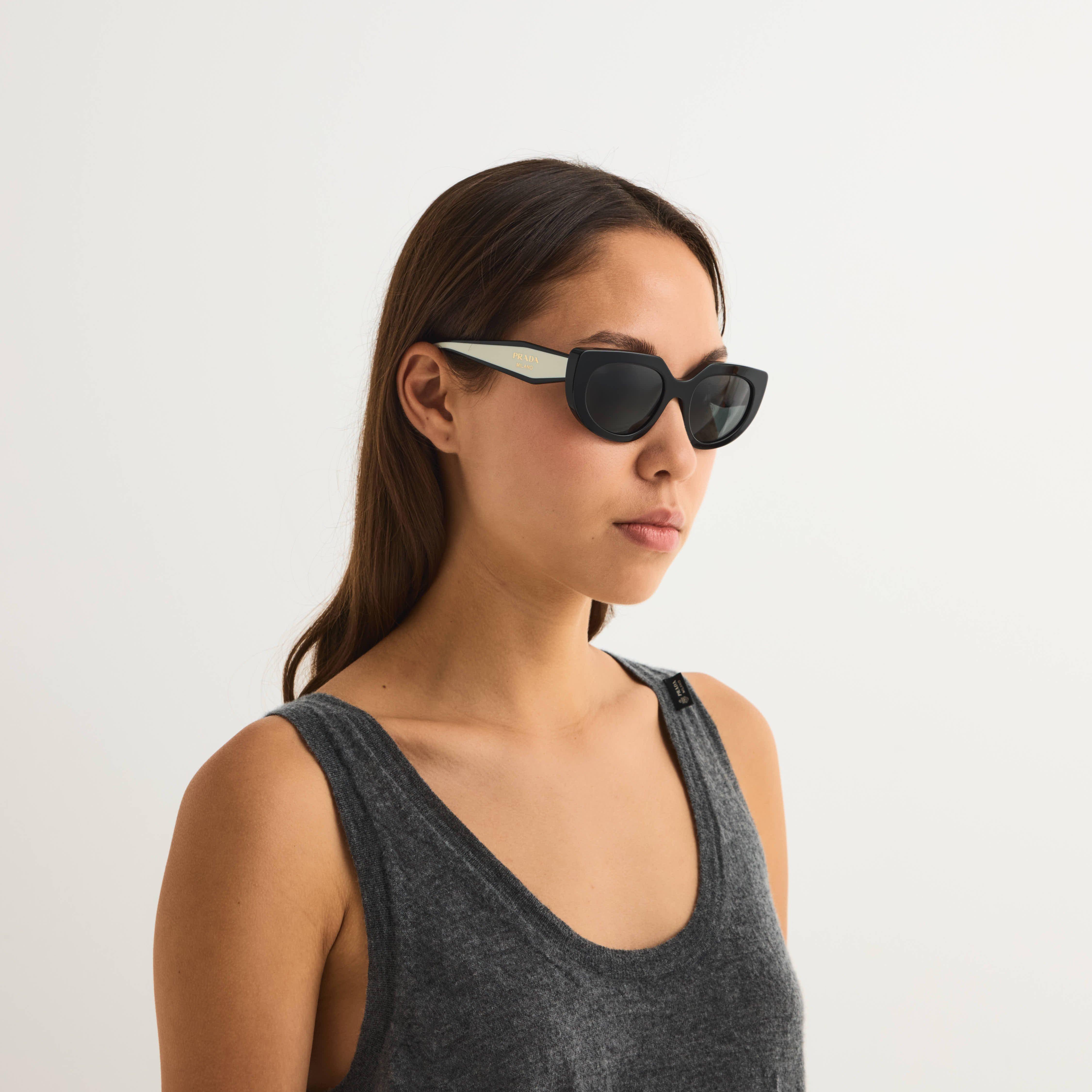 Black/Grey - Prada - Women's 0PR D02S Cat Eye Sunglasses - 3