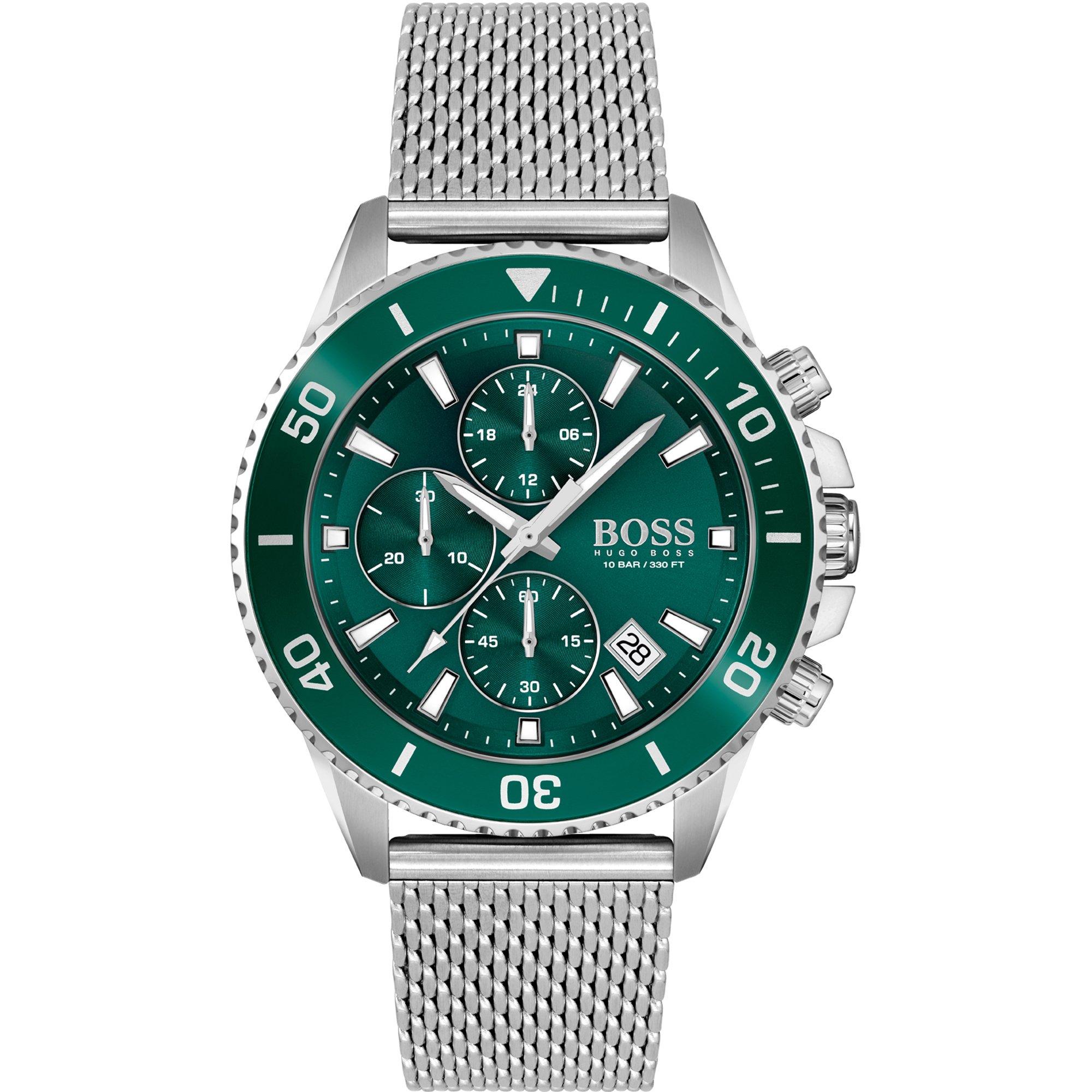 Silver/Green - Boss - Men's Admiral Watch, Water Resistant - 1