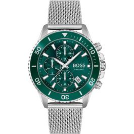 Boss Gents BOSS Admiral Stainless Steel Green Dial Mesh Strap Watch