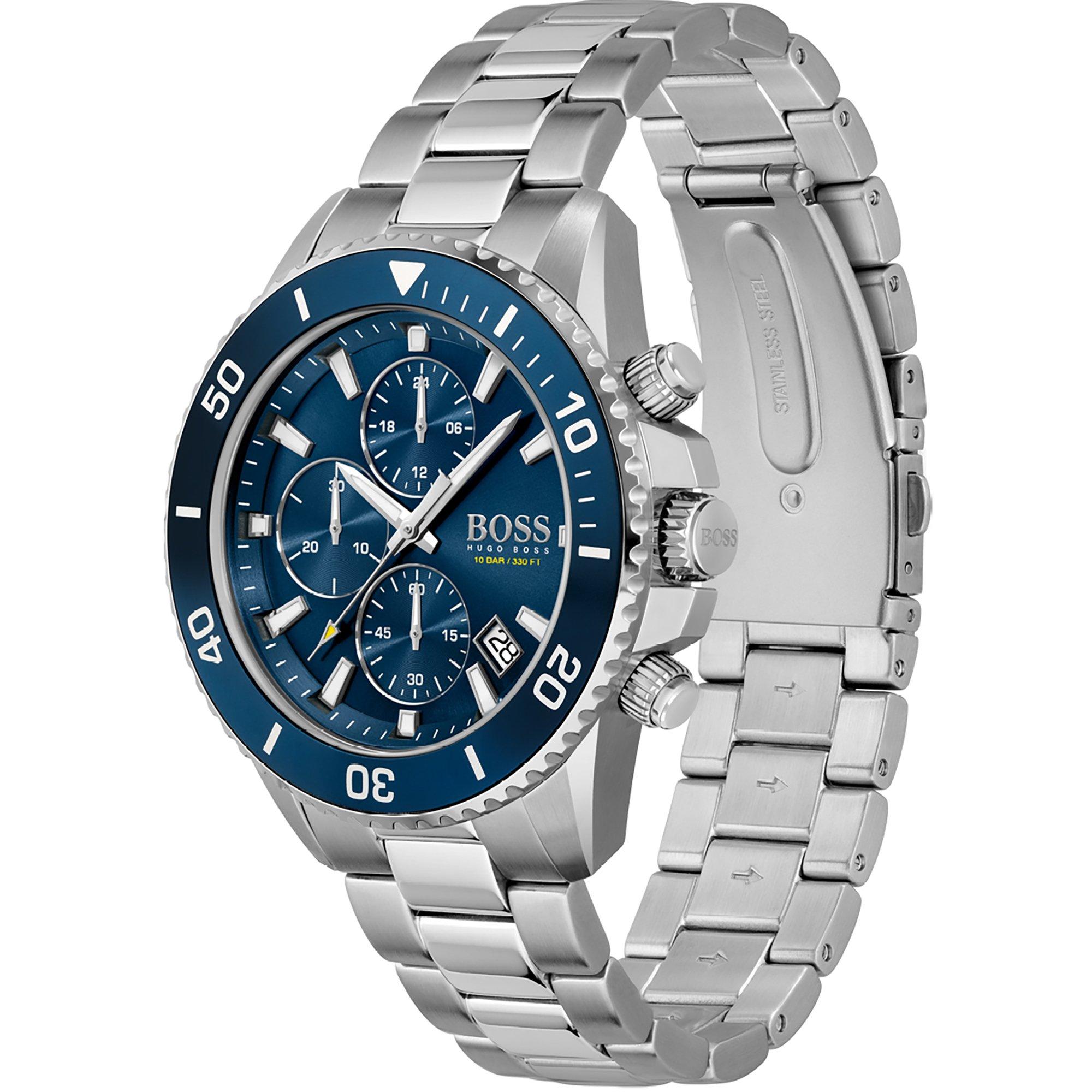 Sølv/Blå - Boss - Gents BOSS Admiral Stainless Steel Mesh Strap Watch - 2