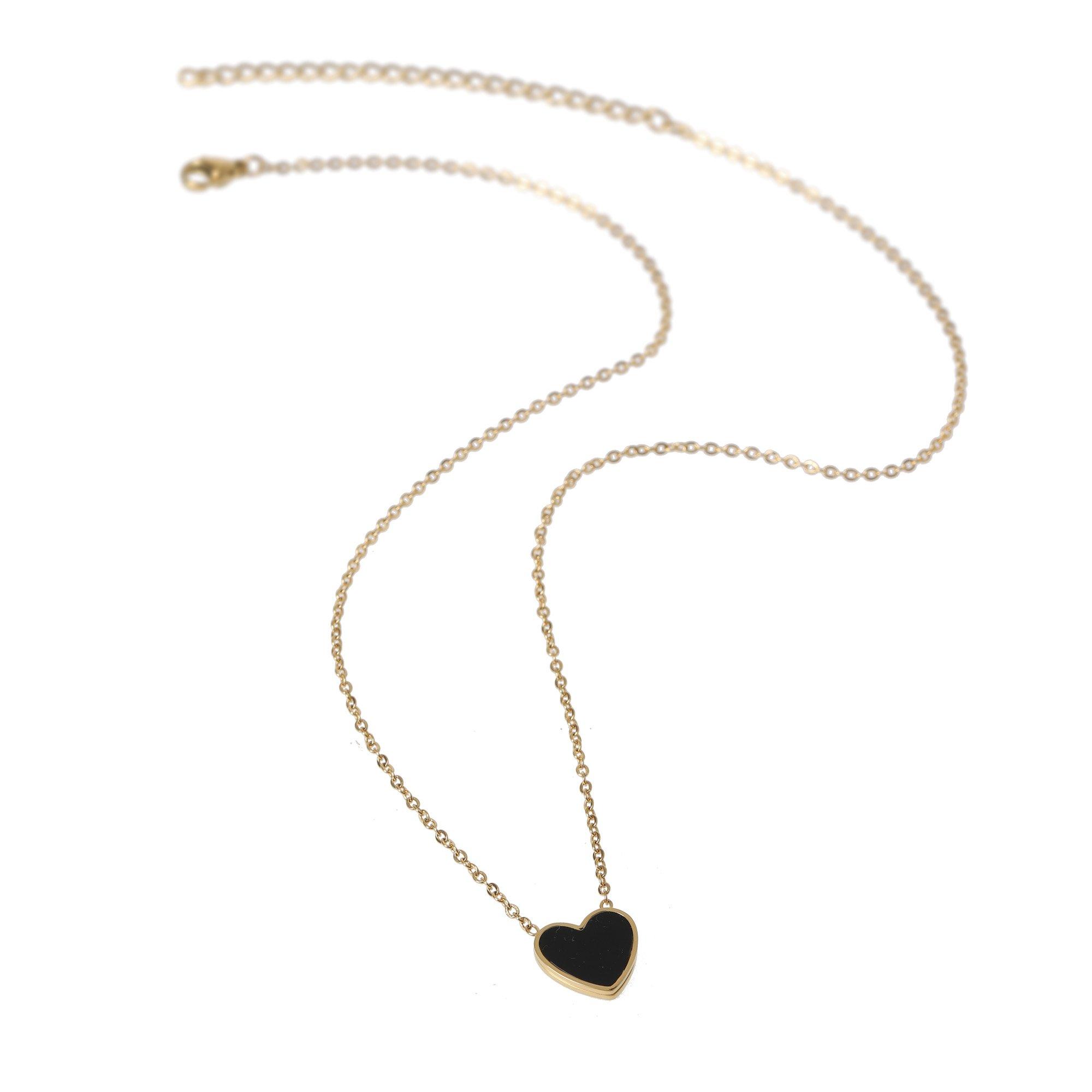 Guld/Sort - Miso - Heart Necklace - 2
