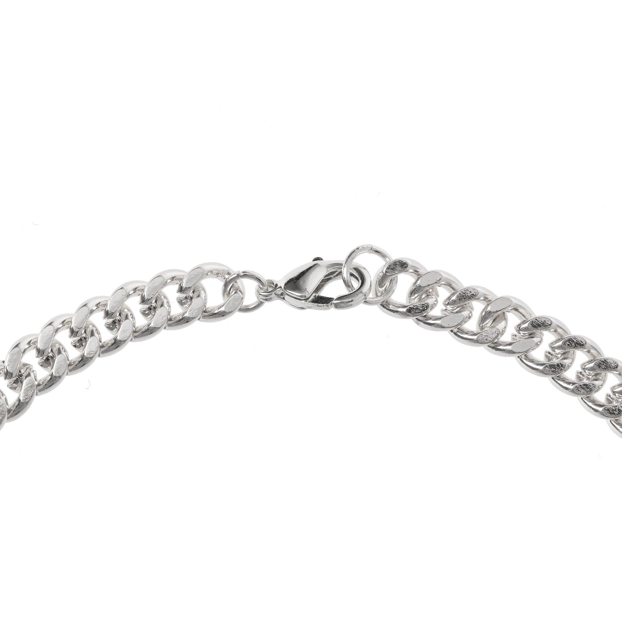 Rhodium - Fabric - Curb Chain Necklace - 3