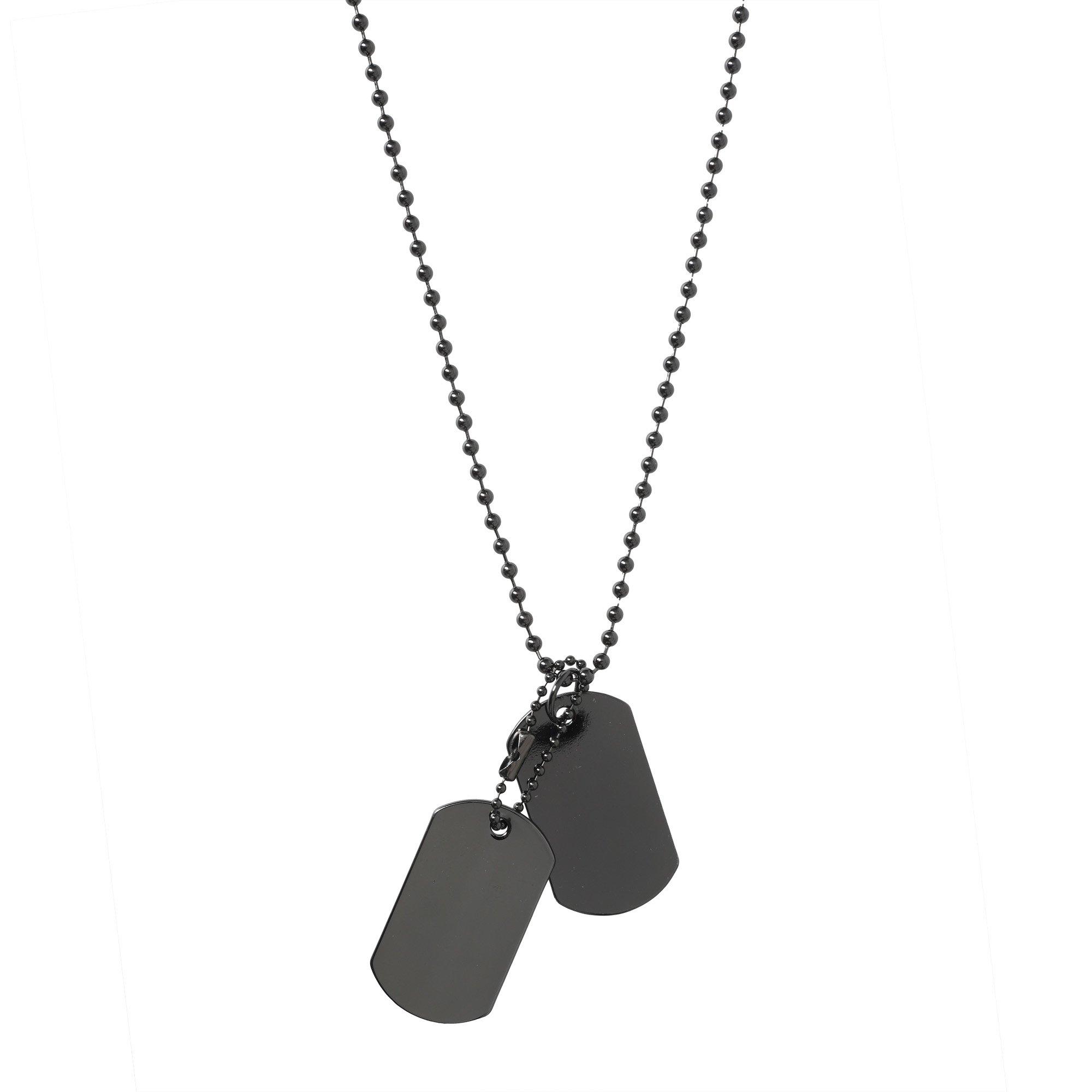 Gunmetal - Fabric - Metal Tag Necklace - 2