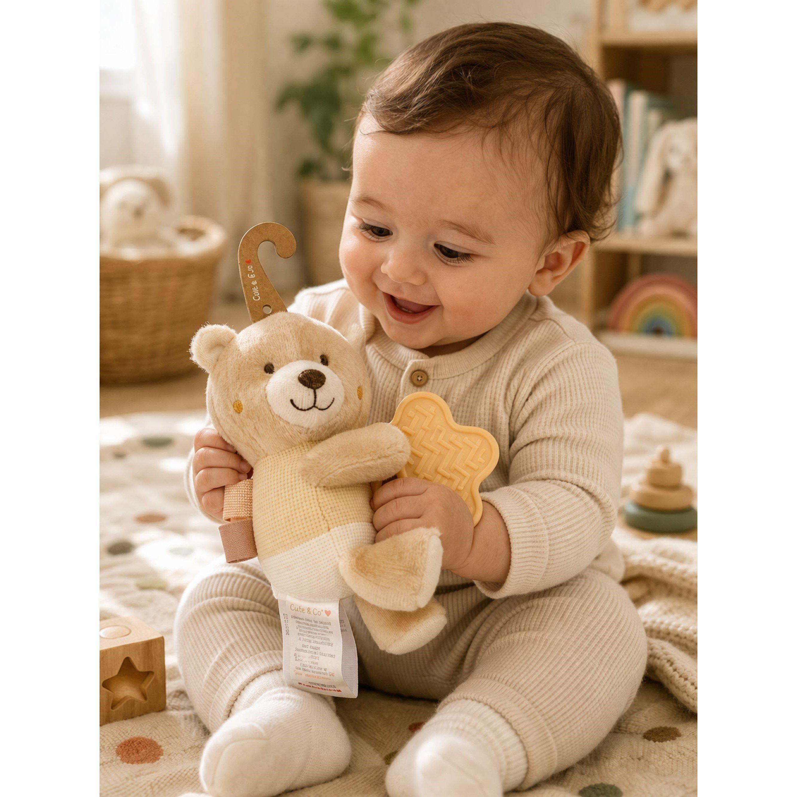 Taupe - Cute and Co - Cute & Co Baby Bear Soft Toy with Large Teether - 3