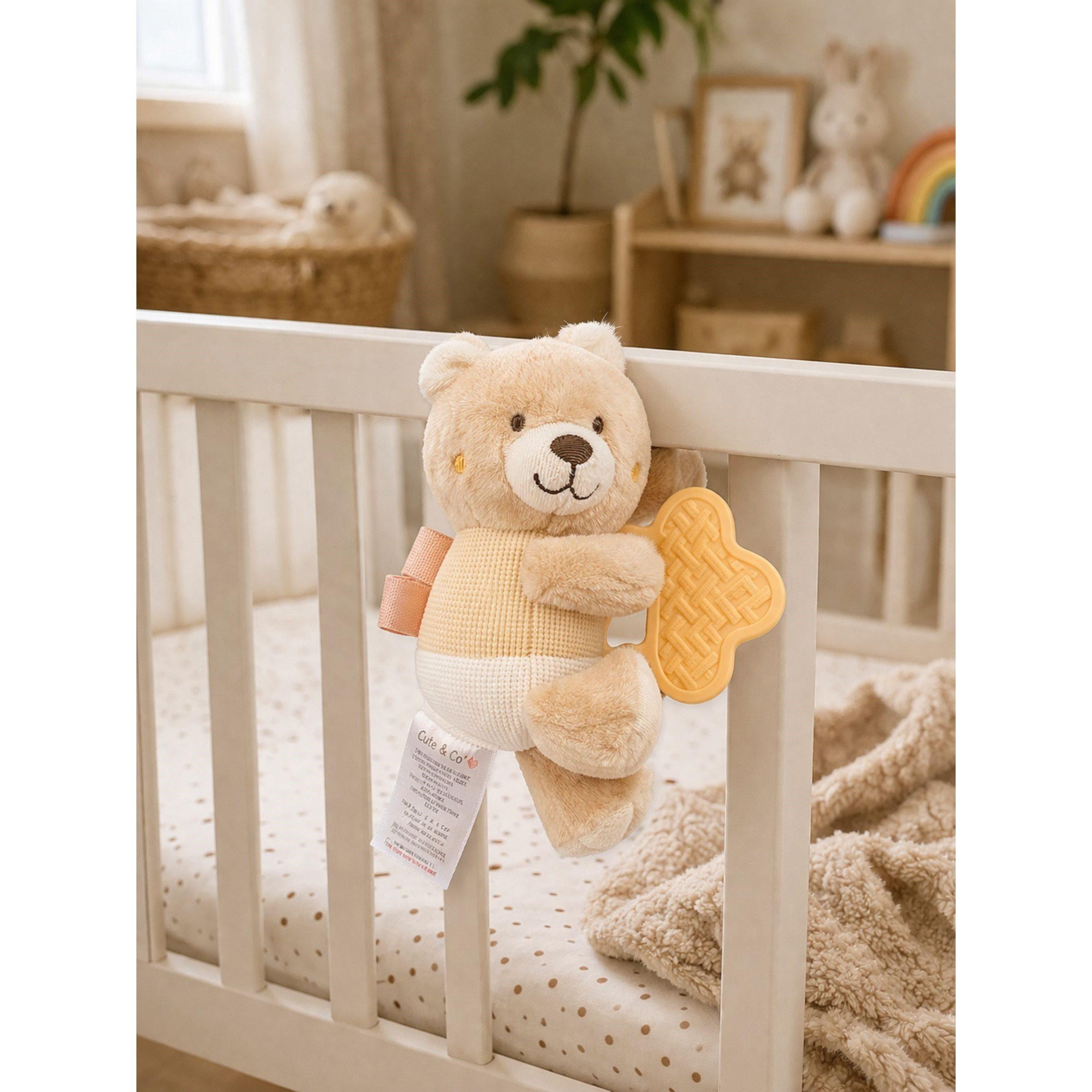 Taupe - Cute and Co - Cute & Co Baby Bear Soft Toy with Large Teether - 4