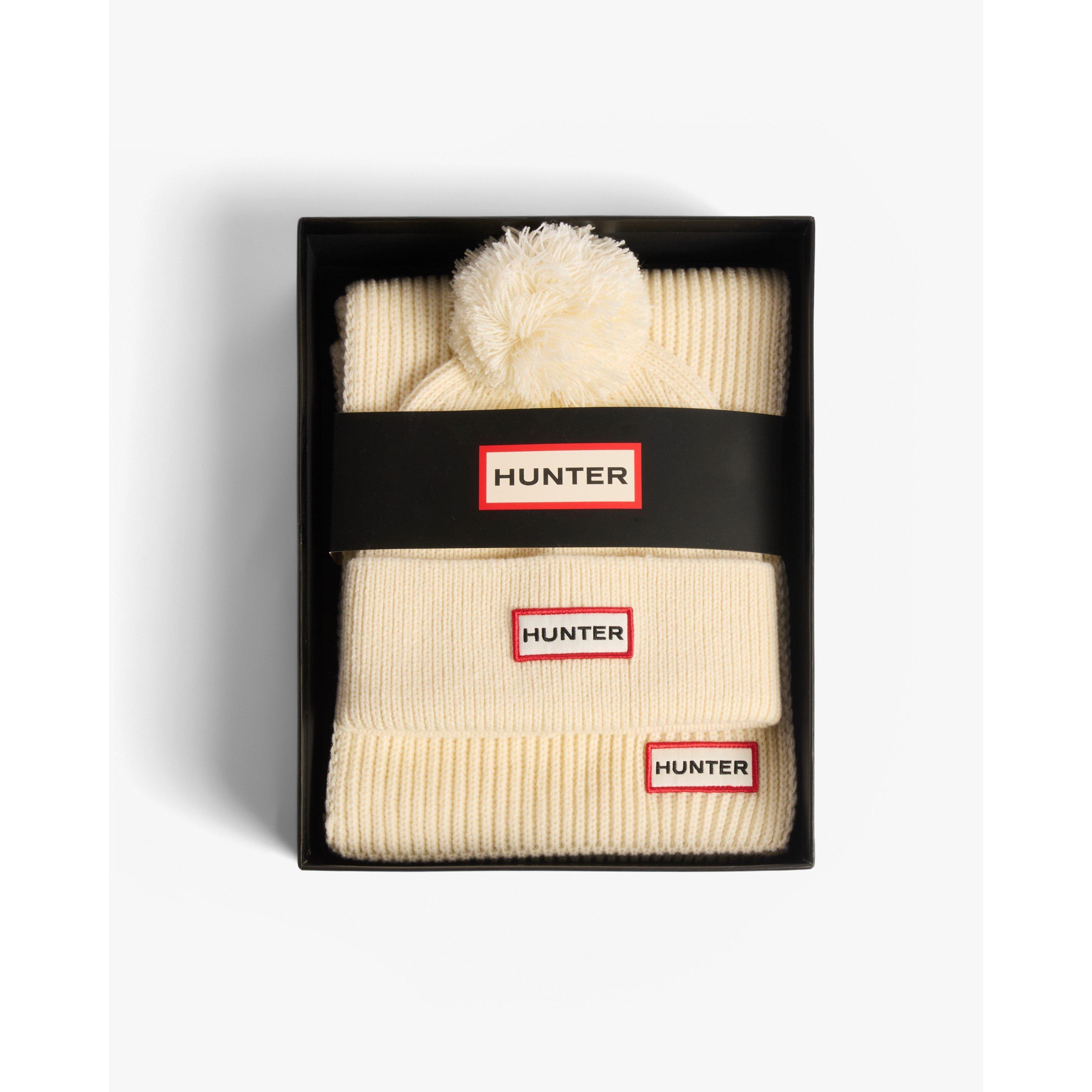 Antique White - Hunter - Women's Pom Pom Scarf Set Winter - 1