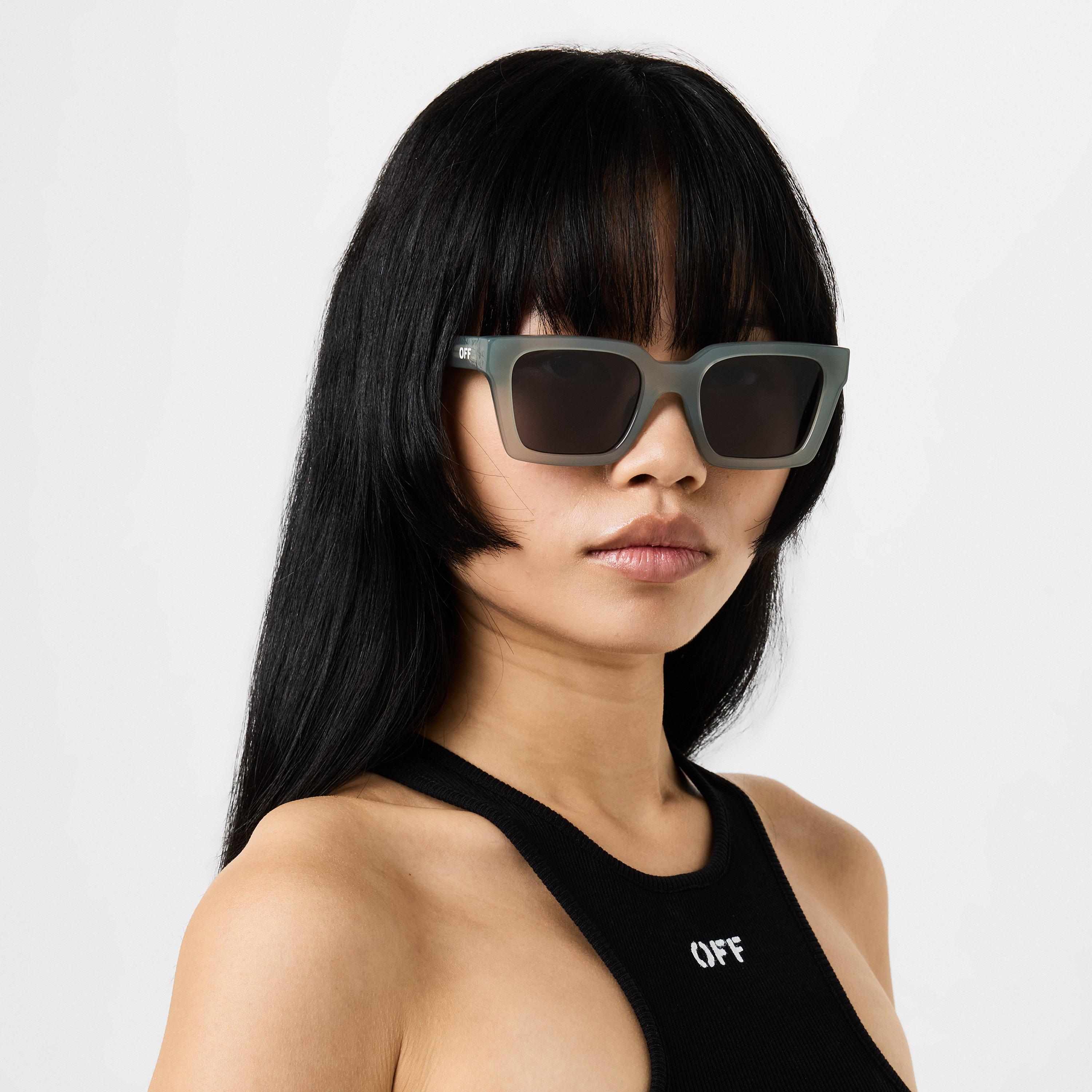 Grey - Off White - Women's Logo Print Square Frame Sunglasses - 2