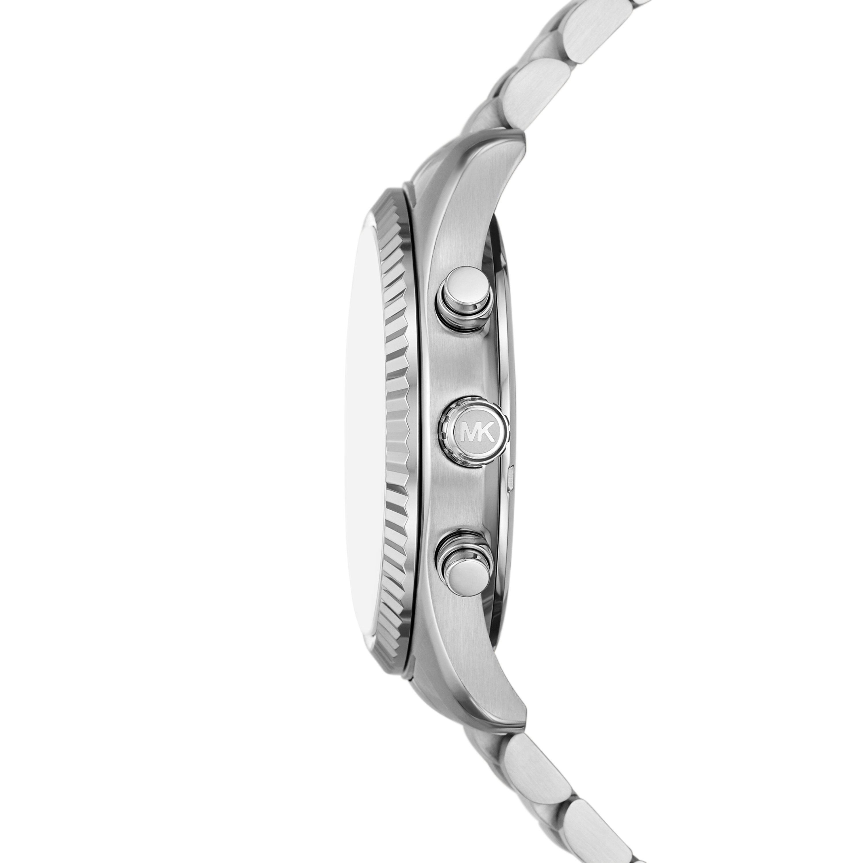 Silver - Michael Kors - Michael Kors Lexington Chronograph Stainless Steel Watch and Card Case Gift Set MK1091SET - 3