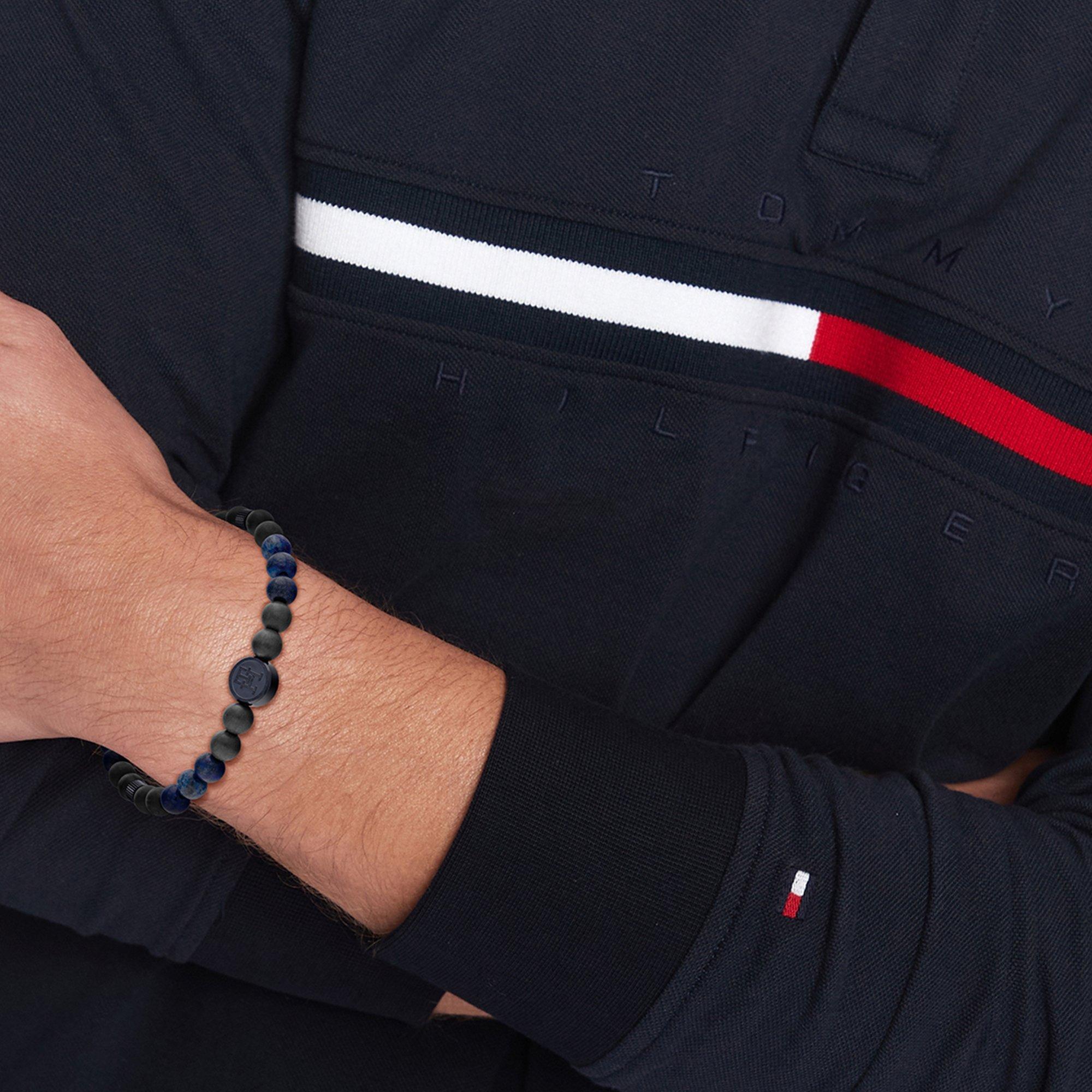 Blue - Tommy Hilfiger - Tommy Hilfiger Mens Black and Blue IP Lapis Carbon Fibre Reinforced Polymer Beaded Bracelet - 2