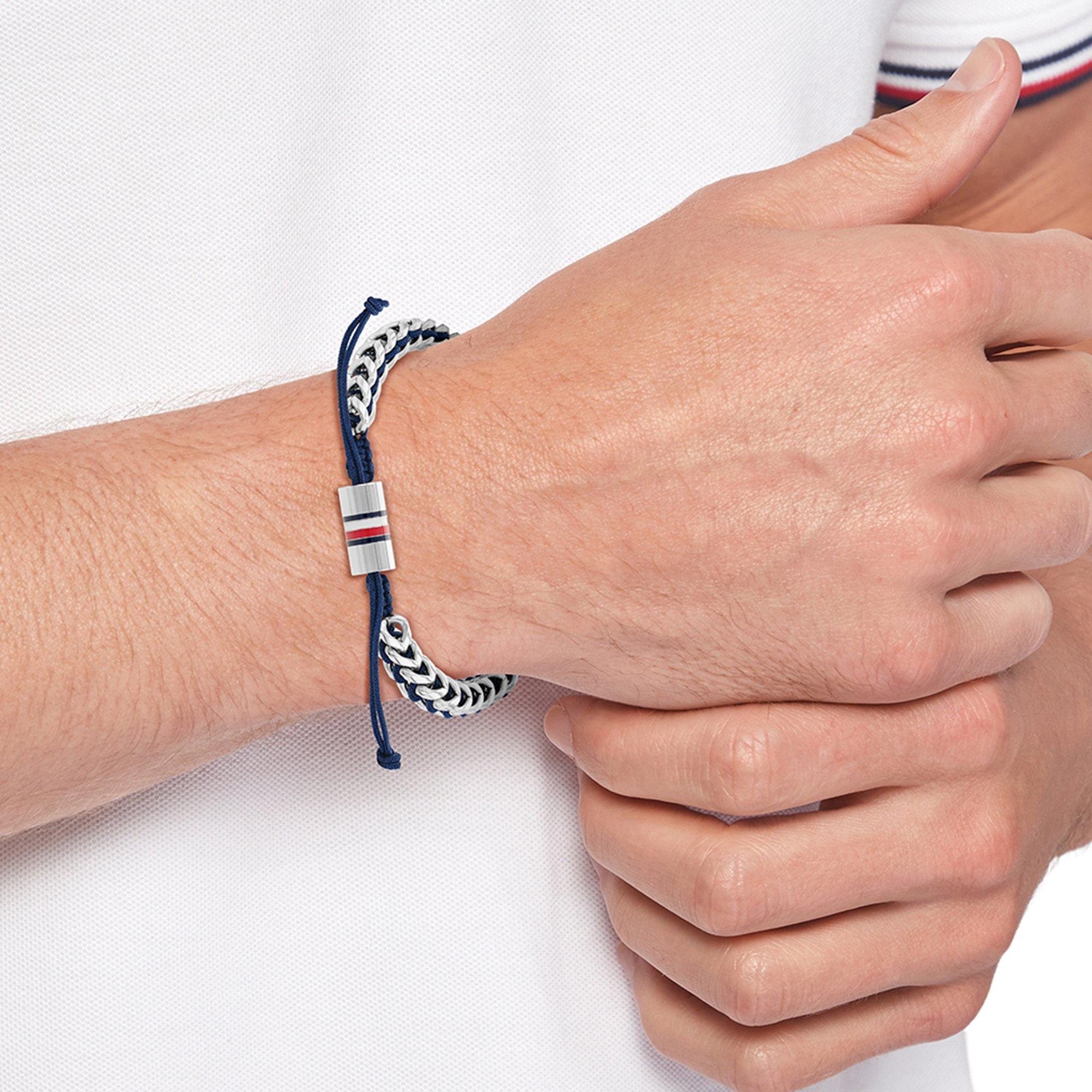 Silver - Tommy Hilfiger - Tommy Hilfiger Mens Stainless Steel and Navy Nylon Bracelet - 2