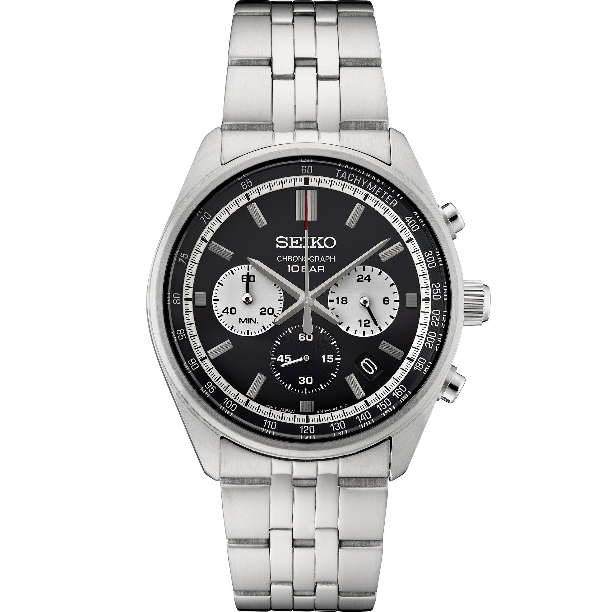 Seiko Men's Chronograph Water Resistant Analogue Quartz Watch - Black/Silver
