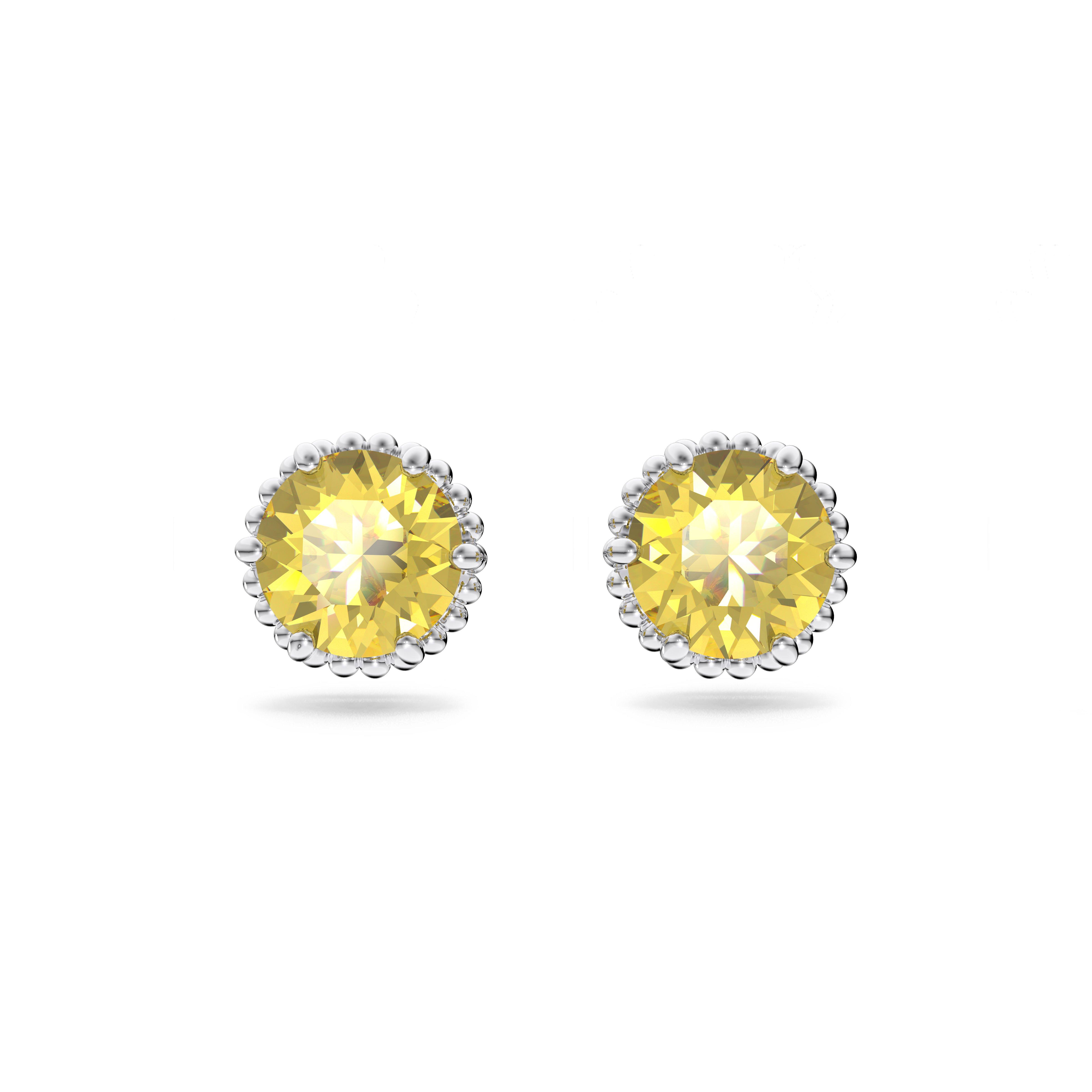 November - Swarovski - Birthstone stud earrings, Round cut, November, Yellow, Rhodium plated - 1