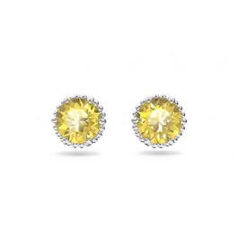 Swarovski Birthstone stud earrings, Round cut, November, Yellow, Rhodium plated