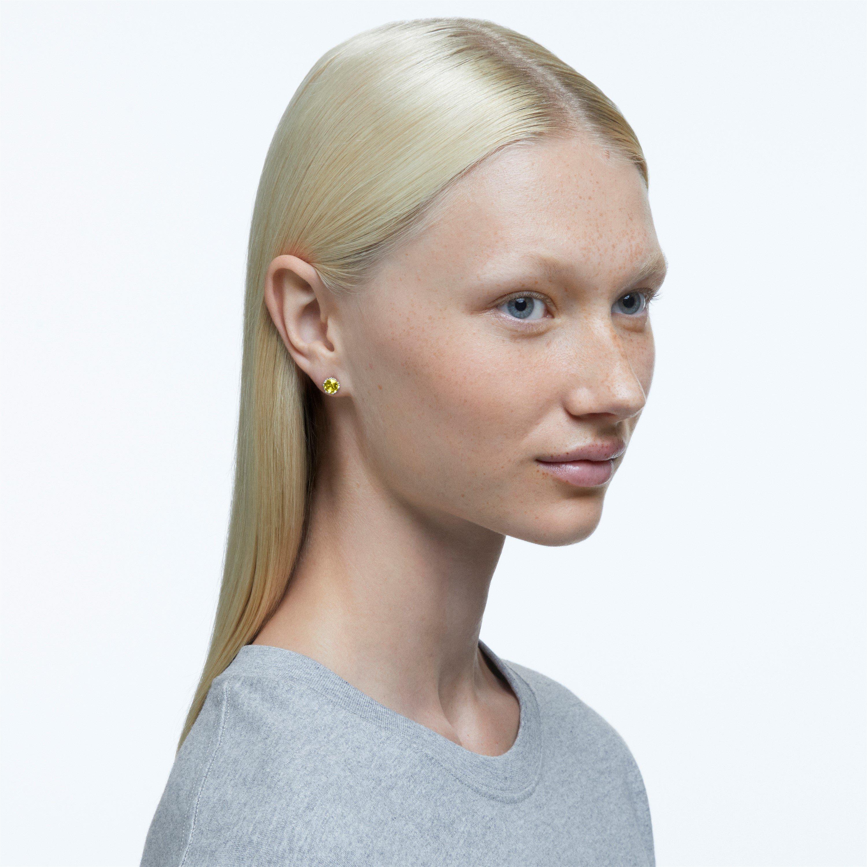 November - Swarovski - Birthstone stud earrings, Round cut, November, Yellow, Rhodium plated - 2