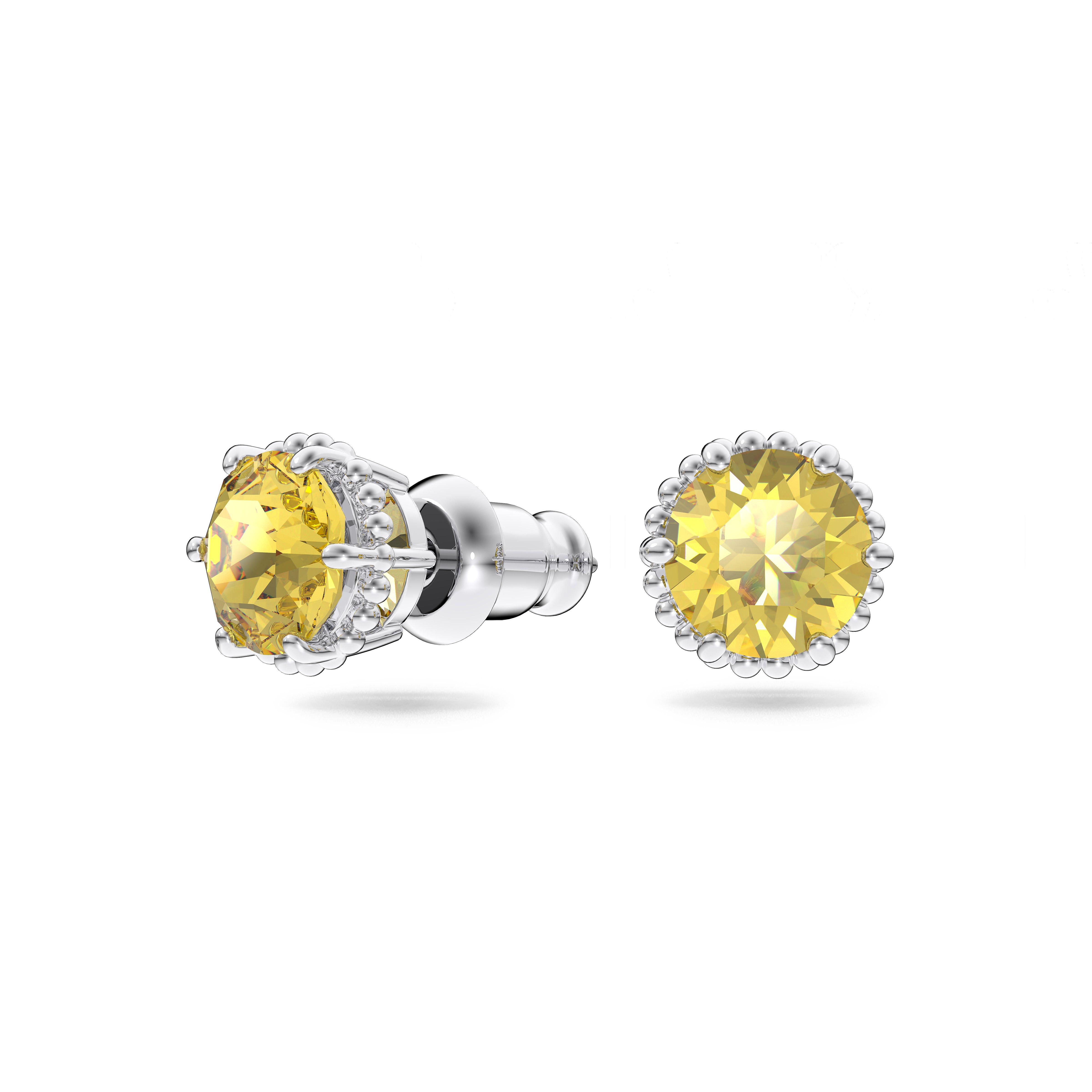 November - Swarovski - Birthstone stud earrings, Round cut, November, Yellow, Rhodium plated - 3