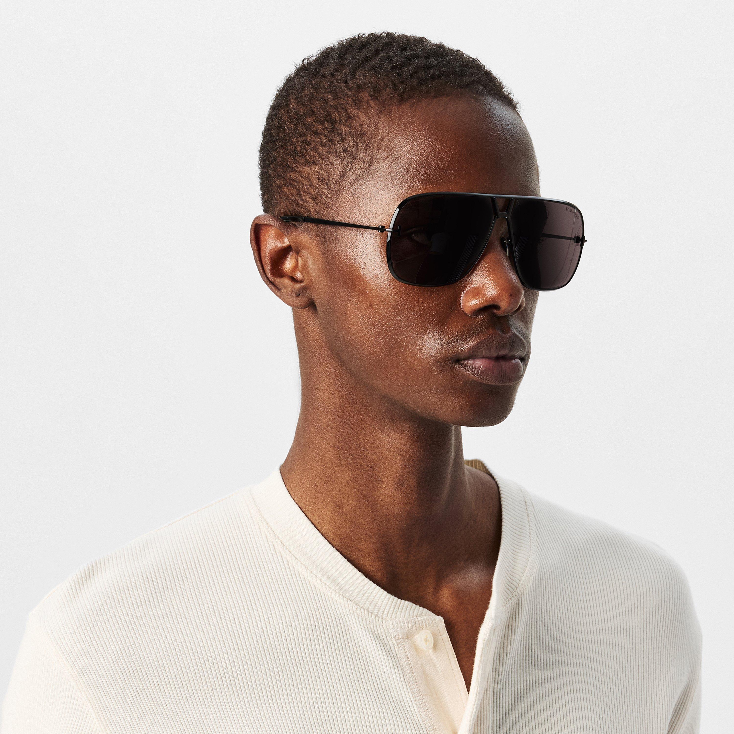 Shiny Black - Tom Ford - Men's Navigator Aviator Sunglasses - 3