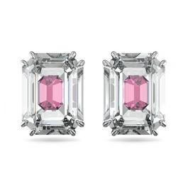 Swarovski Chroma stud earrings, Octagon cut, Pink, Rhodium plated