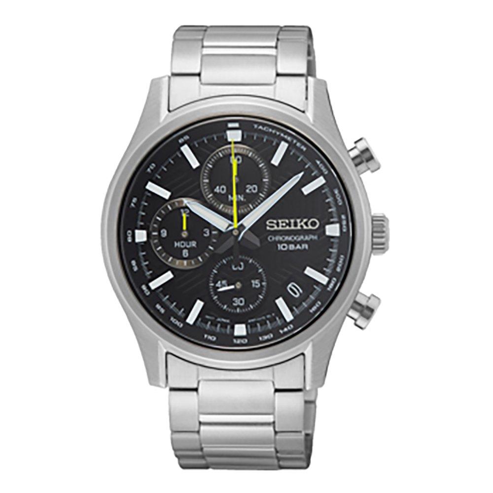 Seiko Men's Chronograph Stainless Steel Water Resistant Analogue Quartz Watch - Black/Silver
