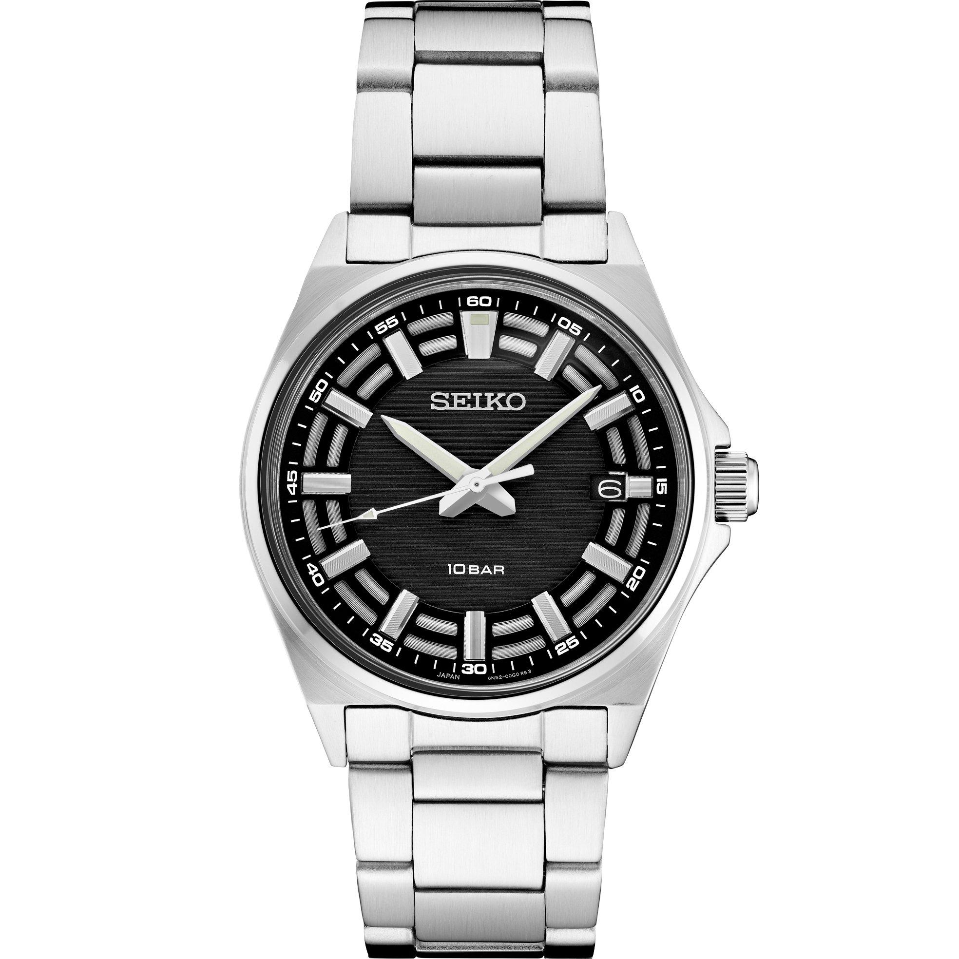 Seiko Men's Classic Date Analogue Quartz Watch - Black/Silver