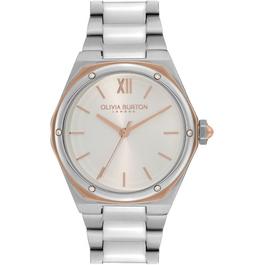 Olivia Burton Sports Luxe 33mm Hexa White, Carnation Gold And Silver Bracelet Watch