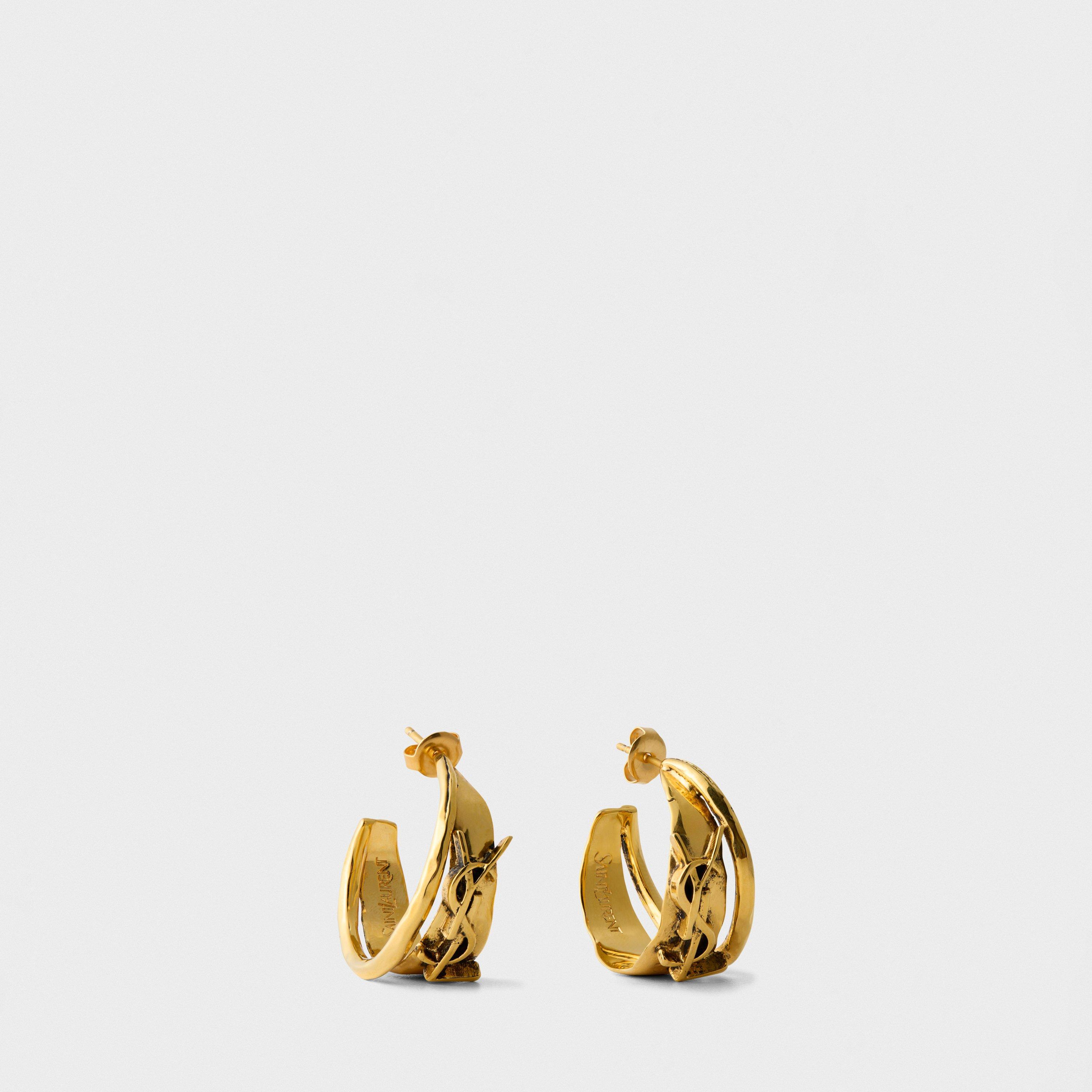 Saint Laurent Womens Cassandre Hoop Earrings - Brass Metal