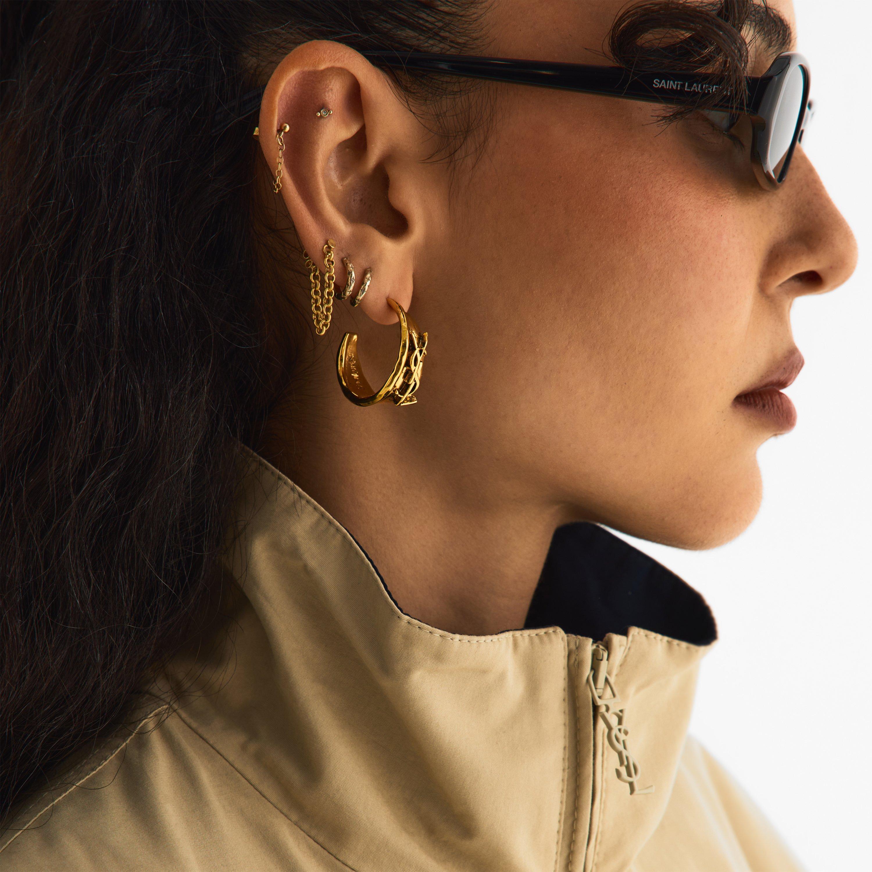 Brass Metal - Saint Laurent - Womens Cassandre Hoop Earrings - 3