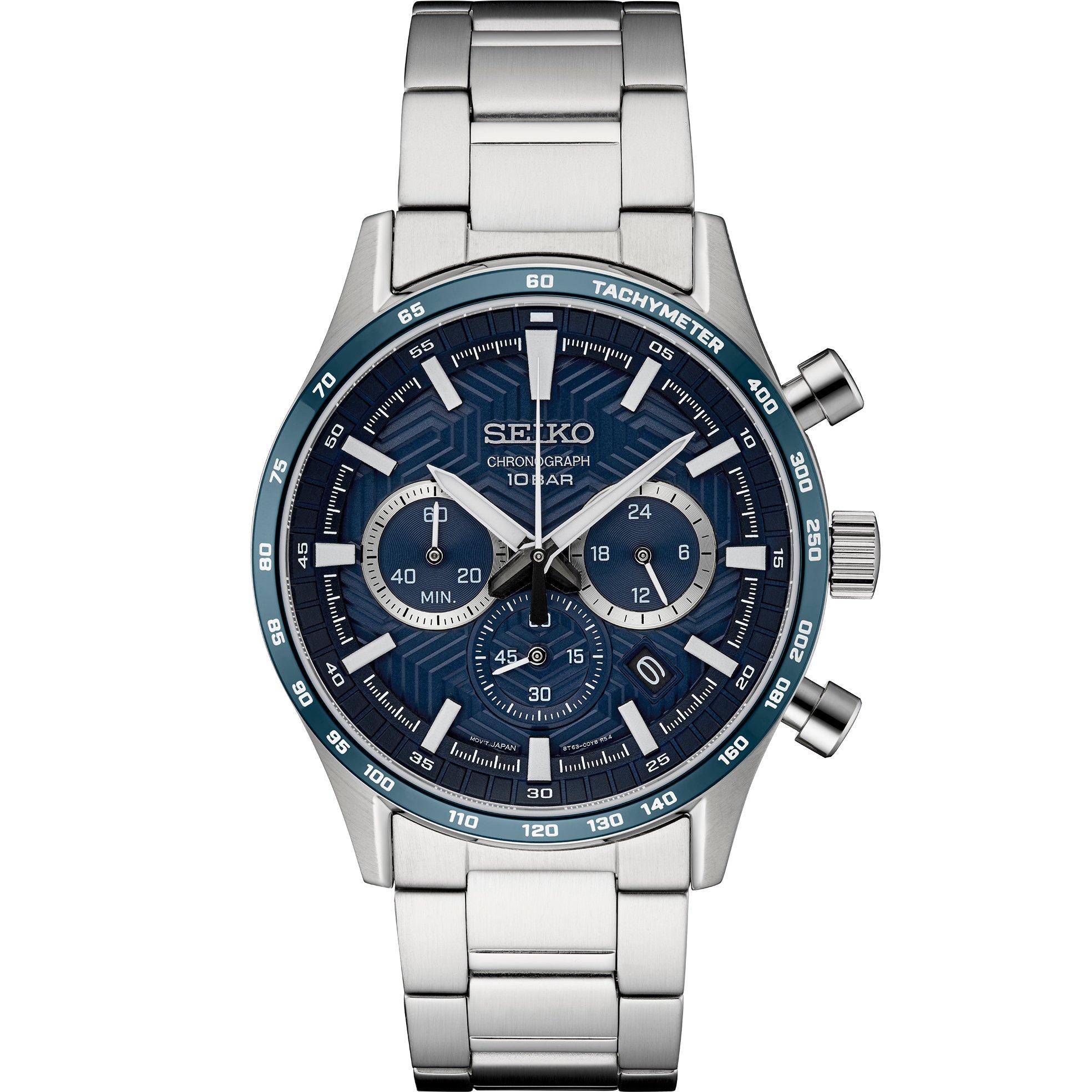 Blue/Silver - Seiko - Men's Chronograph Analogue Quartz Watch - 1