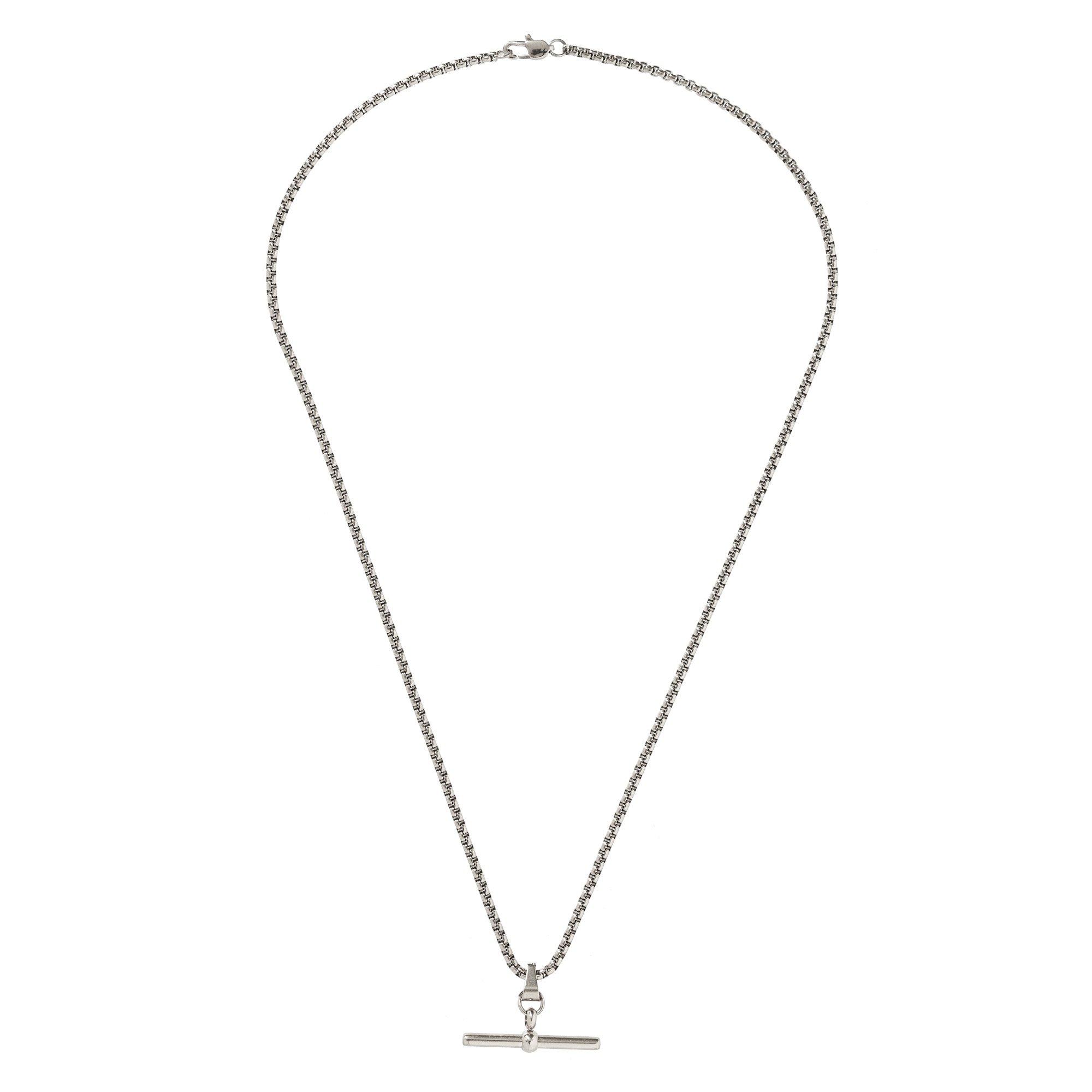 Silver - Fabric - Men's T Bar Metal Chain Necklaces - 1