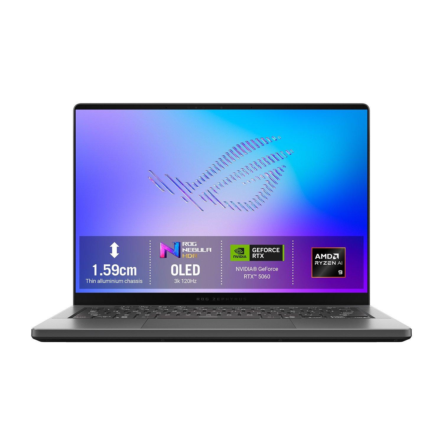 Black - ASUS - ASUS ROG Zephyrus G14 14 3K OLED 120Hz Gaming Laptop - Ryzen AI 9 465 16GB RAM 1TB SSD RTX 5060 - 1