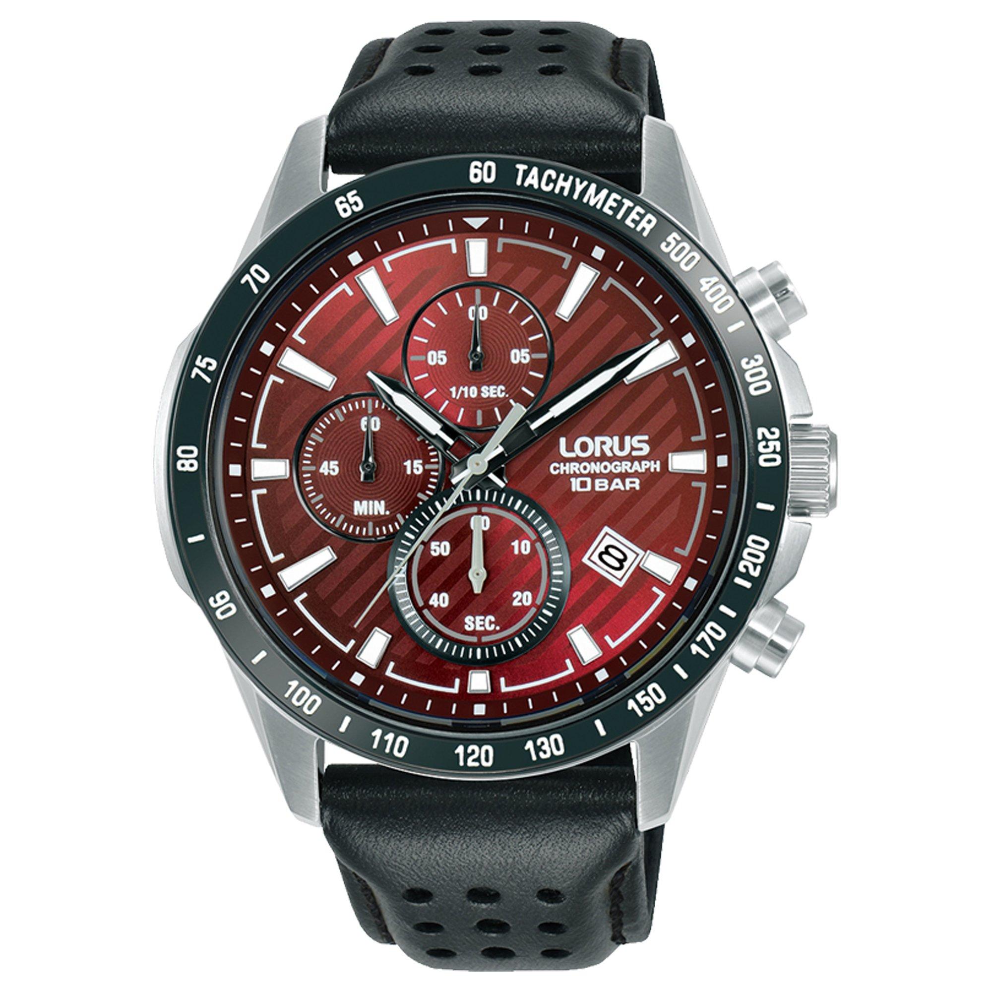 Lorus Men's Chronograph Water Resistant Analogue Quartz Watch - Red/Black