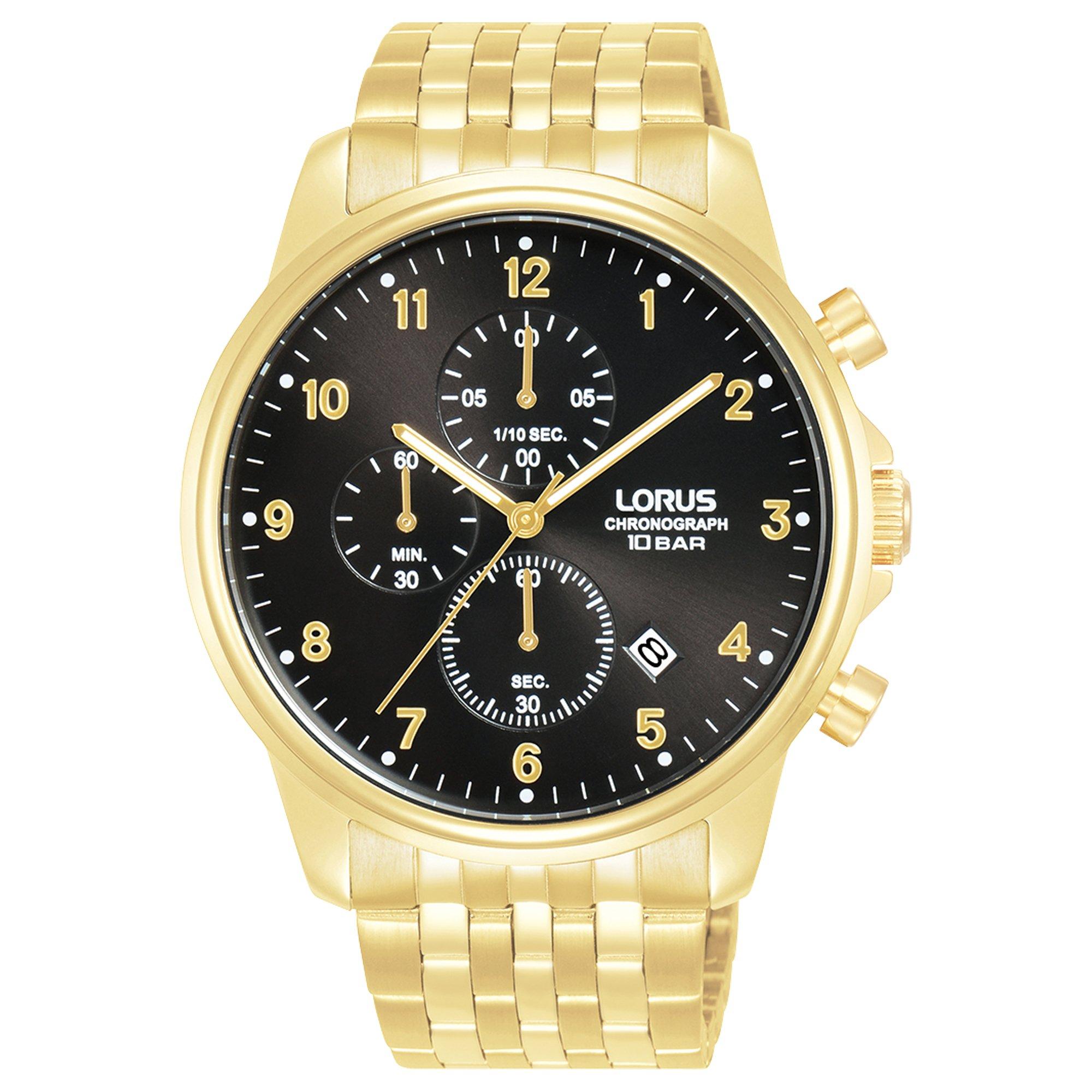 Lorus Men's Chronograph Water Resistant Analogue Quartz Watch - Black/Gold