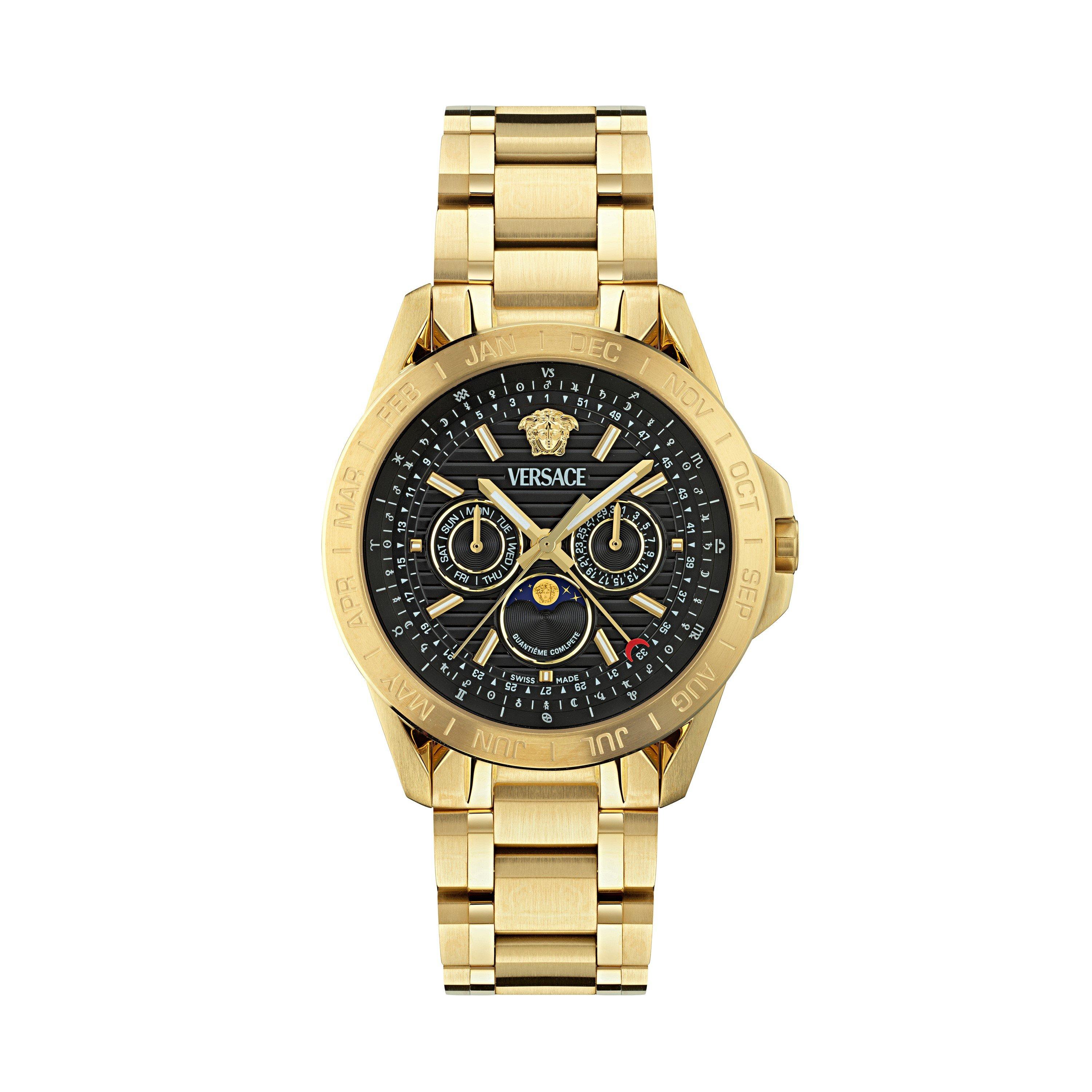Versace Men's Moonphase Analogue Quartz Watch - Black/Gold
