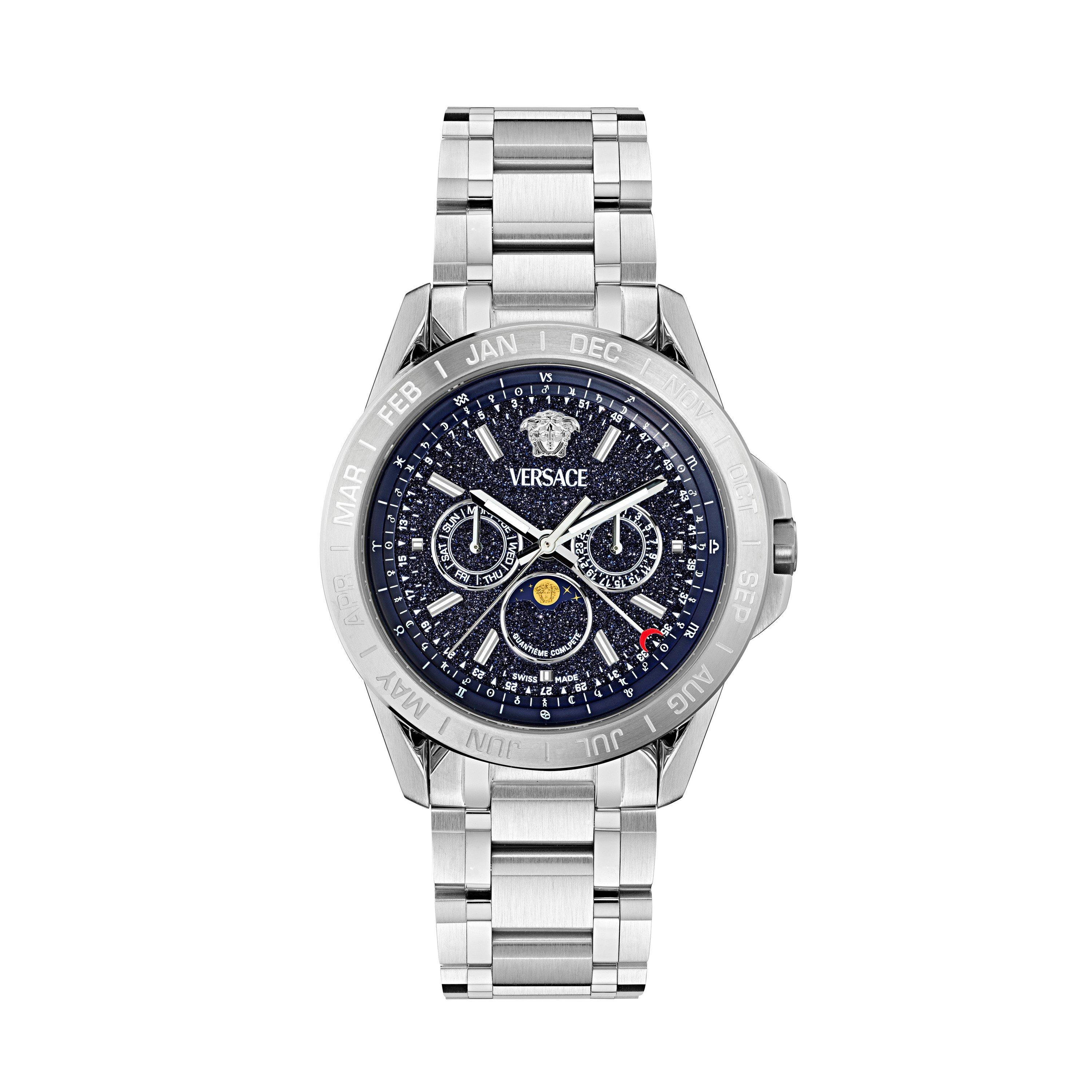 Versace Men's Moonphase Analogue Quartz Watch - Blue/Silver