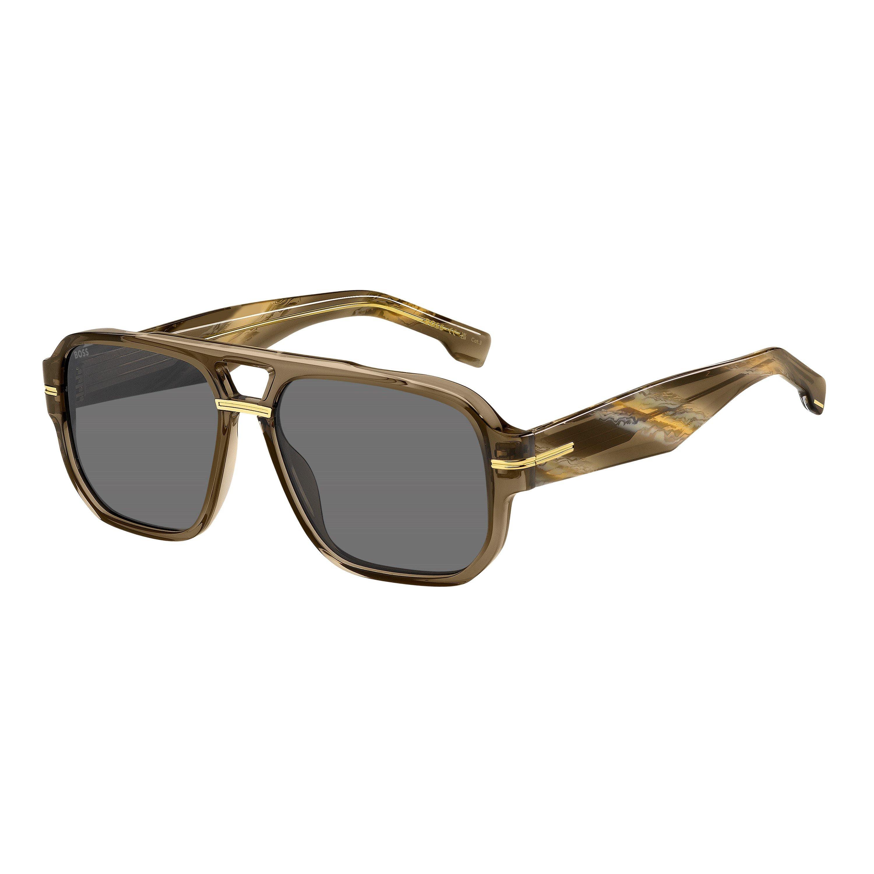 Brown - Boss - Men's Rectangular Round Sunglasses - 1