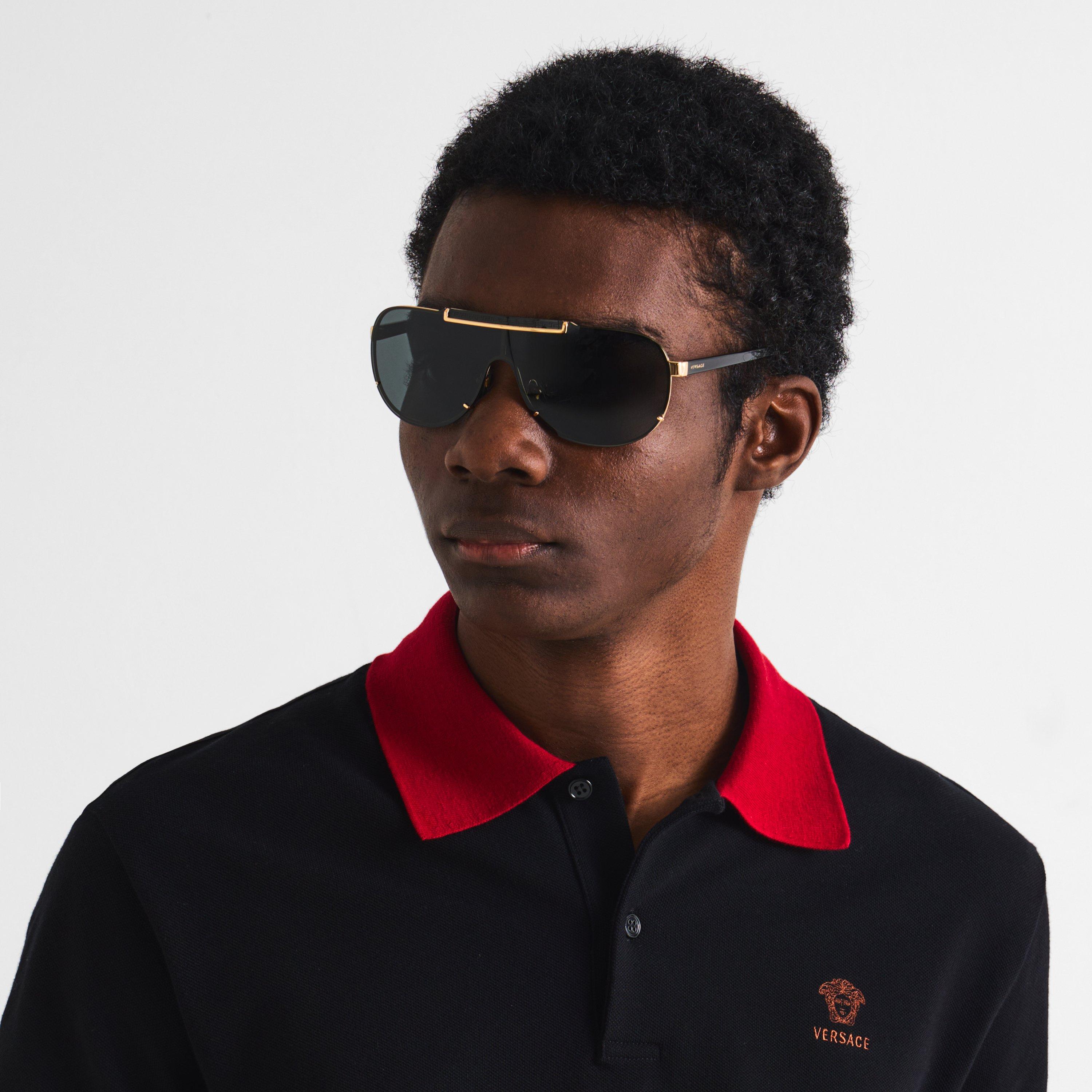 Gold/Black - Versace - Men's 0VE2140 Aviator Sunglasses - 3