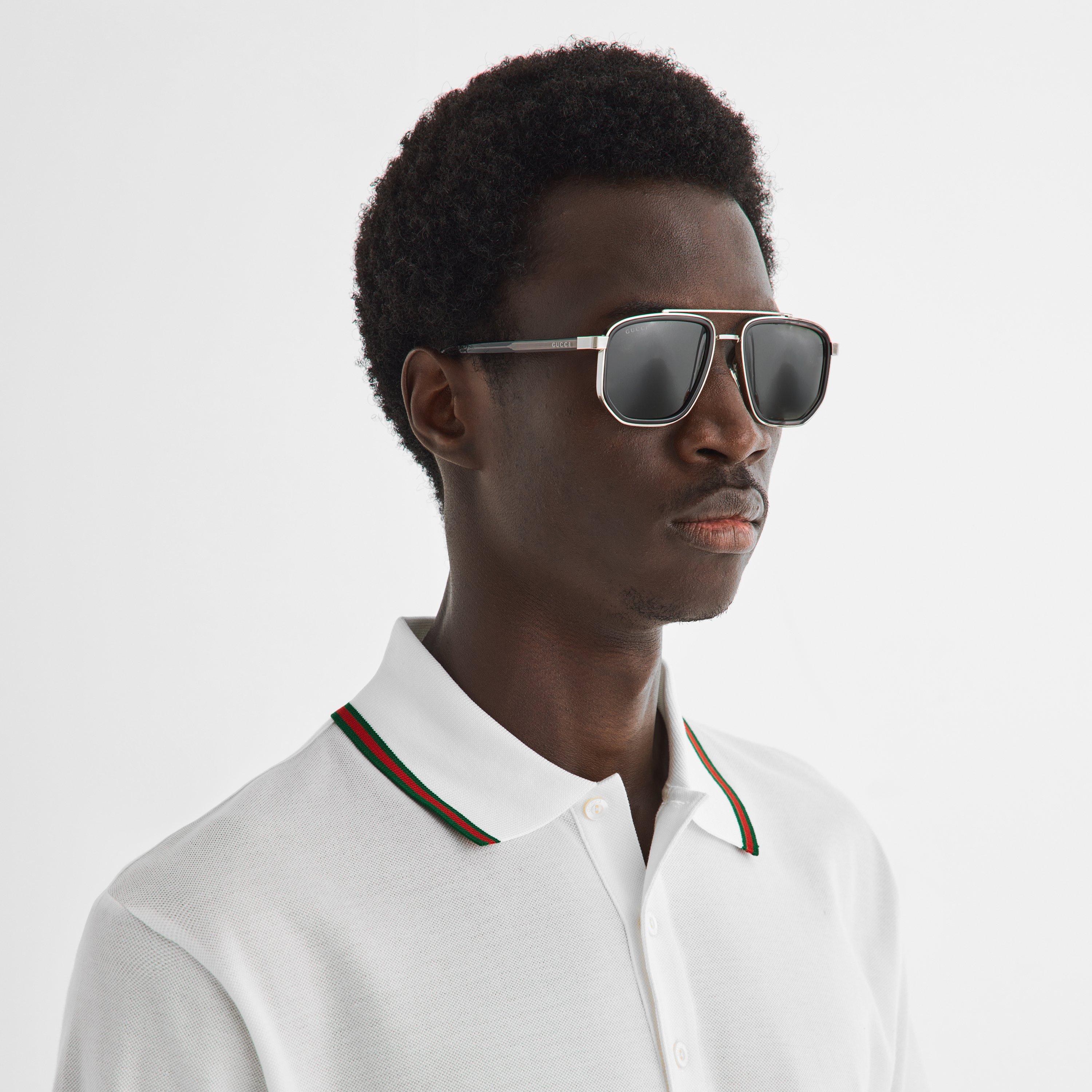 Silver/Grey - Gucci - Gucci GG2073S Men’s Square Aviator Sunglasses - 3