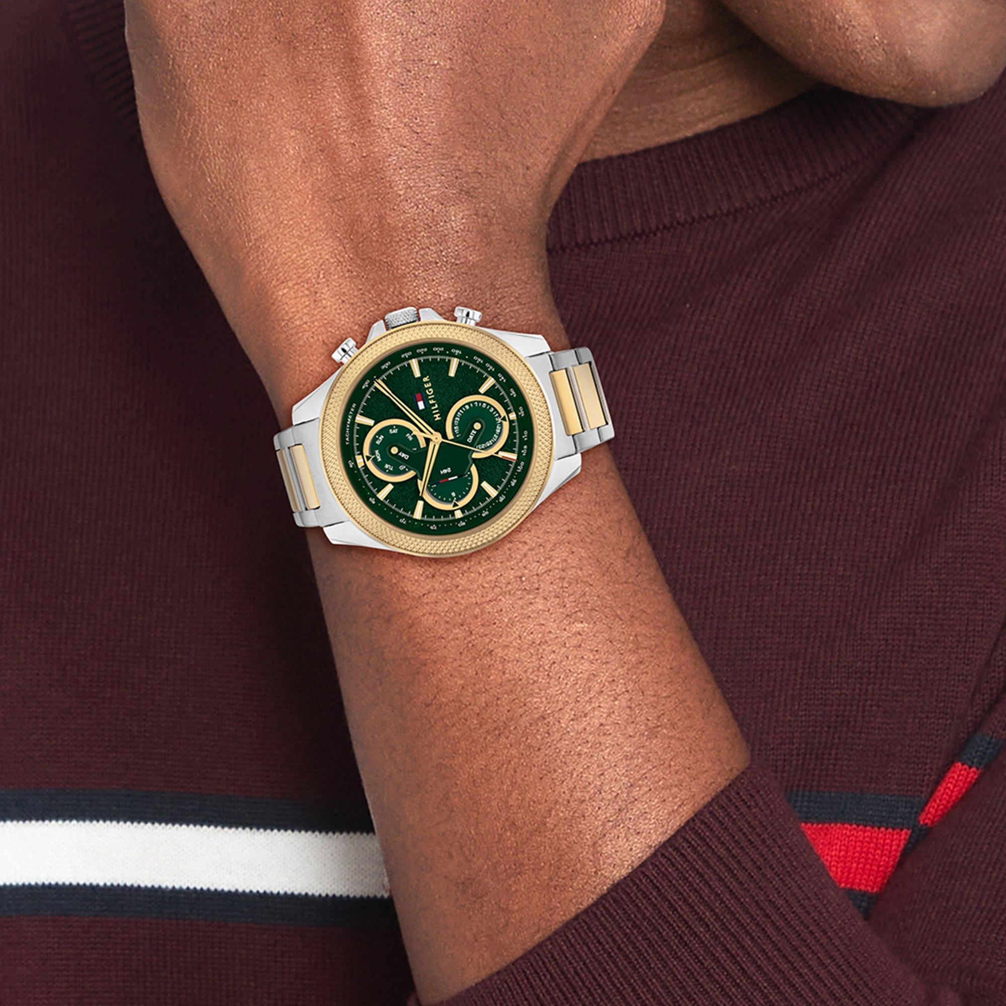 Green/Gold - Tommy Hilfiger - Two Tone Stainless Steel and Gold Plated Mens Watch - 4