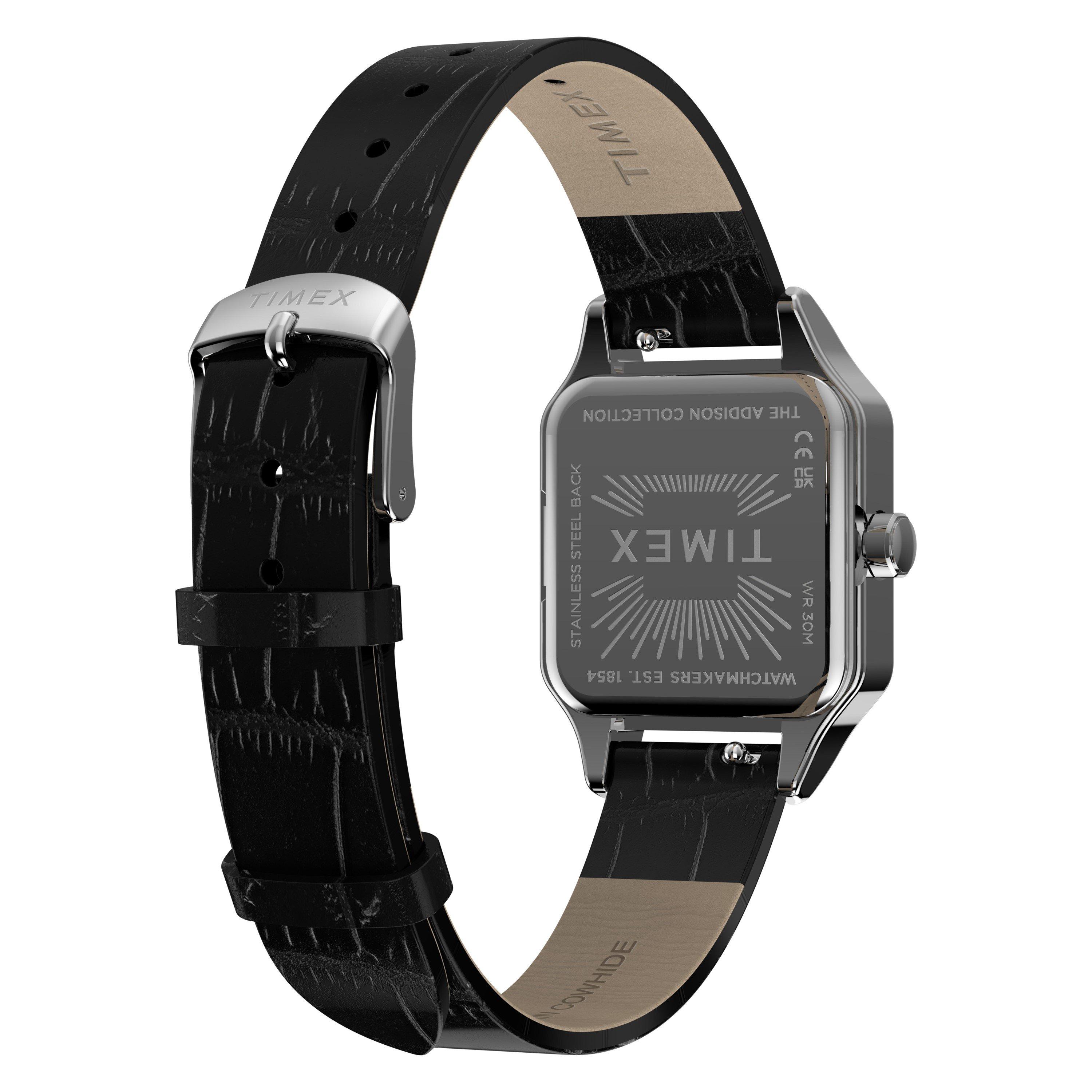Silver/Black - Timex - Trend Square Leather Analogue Quartz Watch - 5