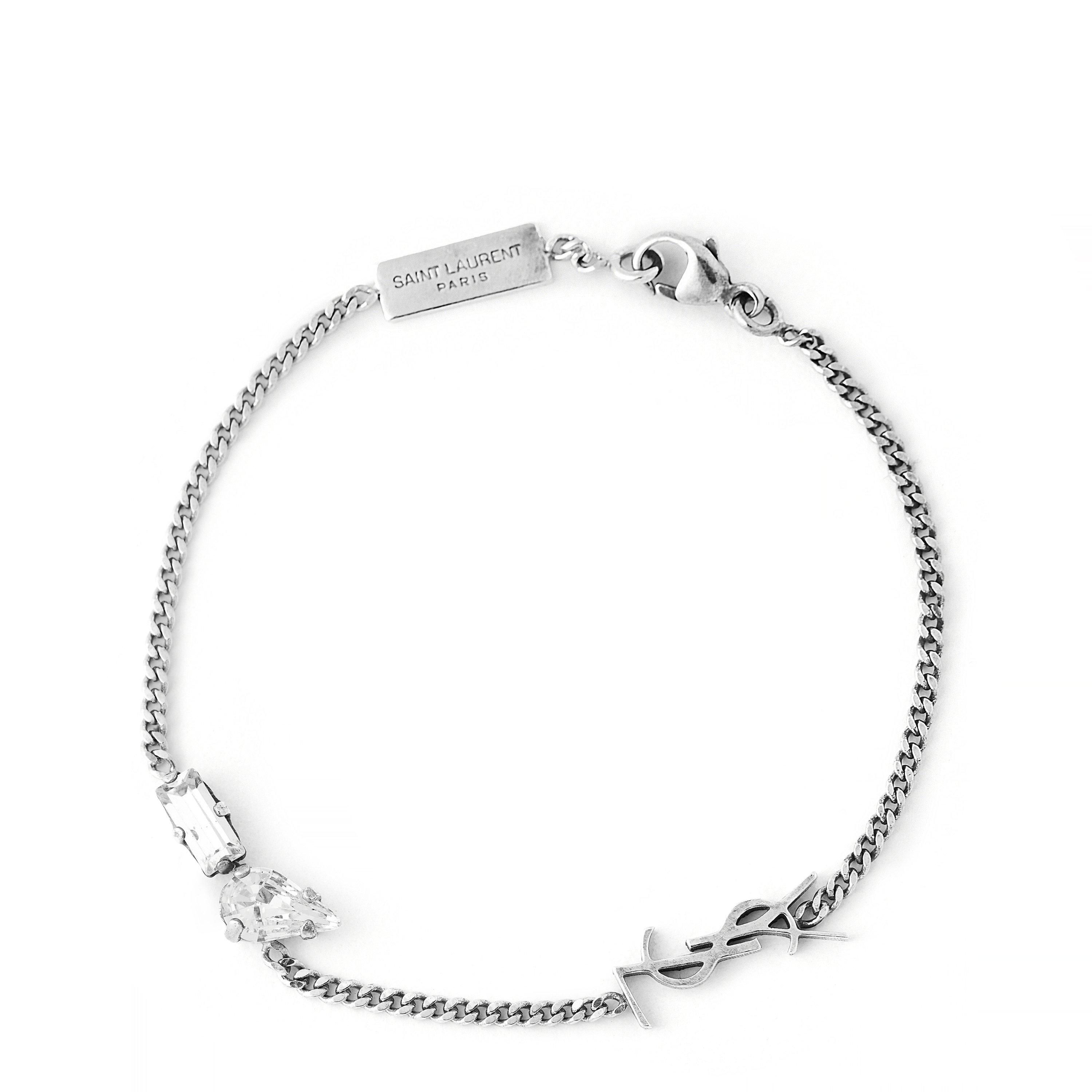 Sliver/Crystal - Saint Laurent - Rhinestone Cassandre Charm Bracelet - 1