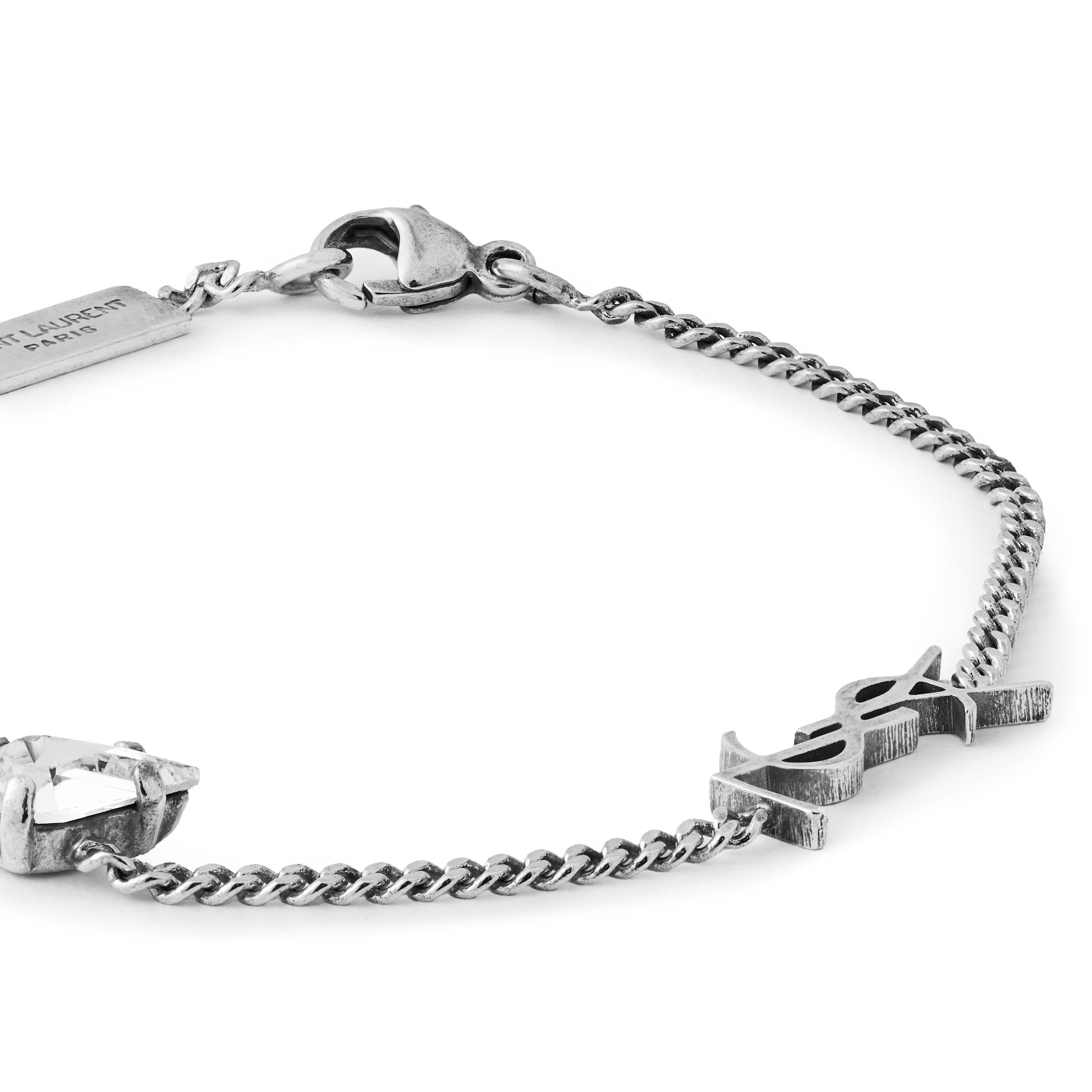 Sliver/Crystal - Saint Laurent - Rhinestone Cassandre Charm Bracelet - 2