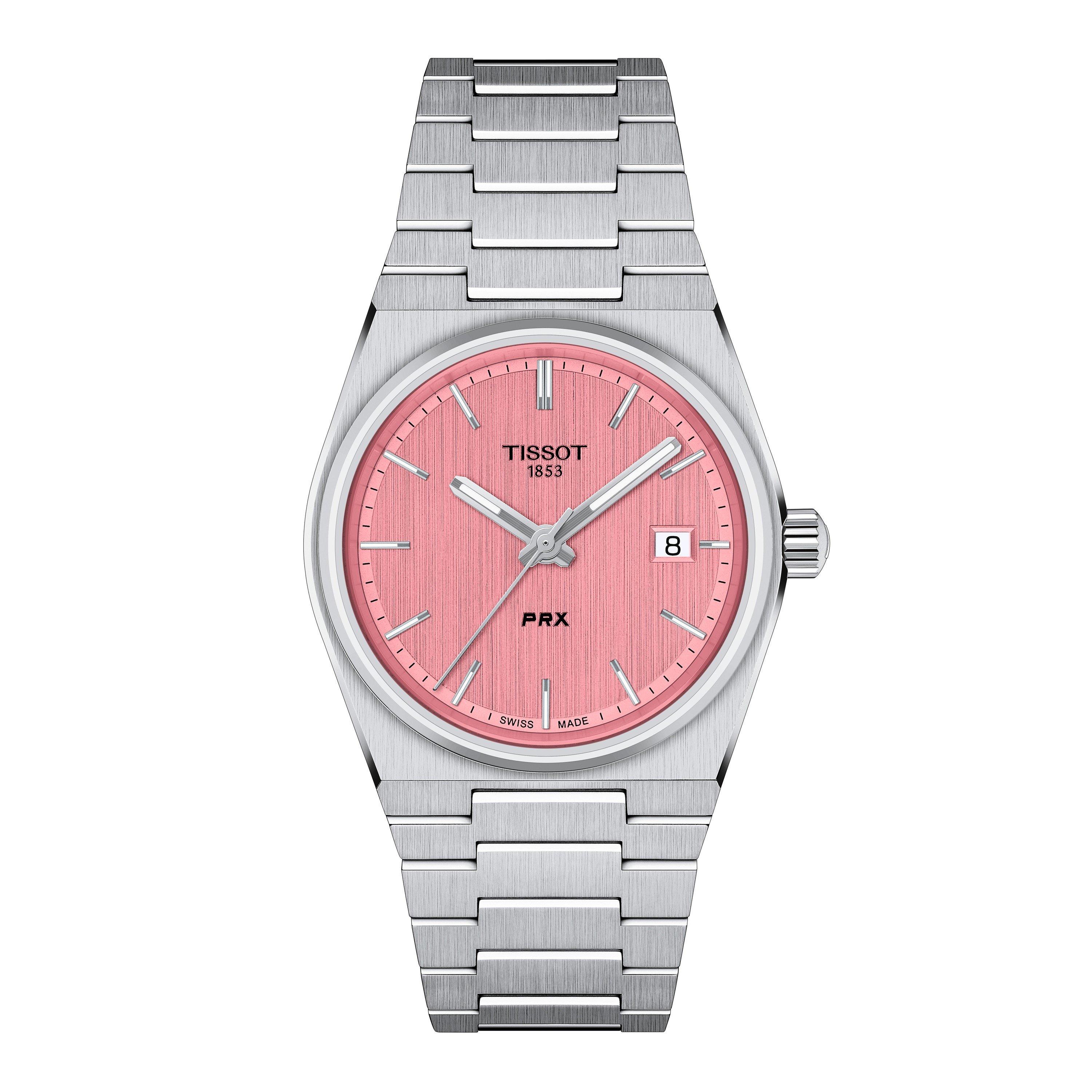 Pink/Steel - Tissot - Men's PRX 35mm Stainless Steel Water Resistant Analogue Quartz Watch - 1