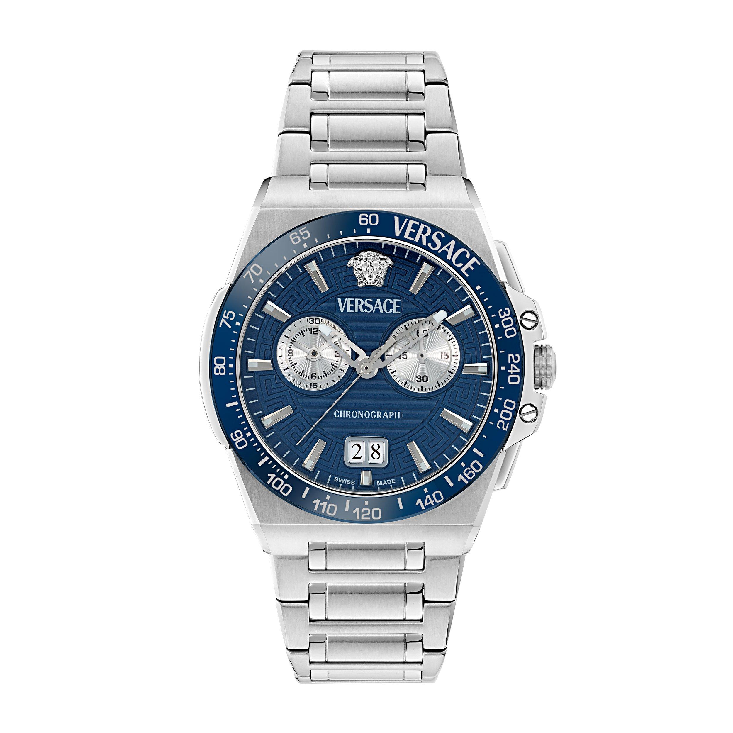 Versace Mens Greca Reaction Watch - Blue/Steel - Size 43 mm