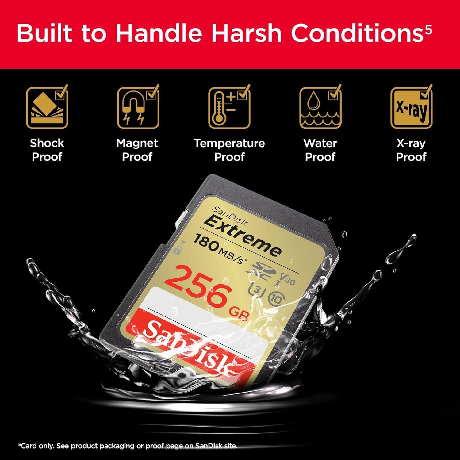 Black - SanDisk - 256GB Extreme SDXC card SD card up to 180MB/s V30 Memory card UHS-I Class 10 U3 V30 - 5