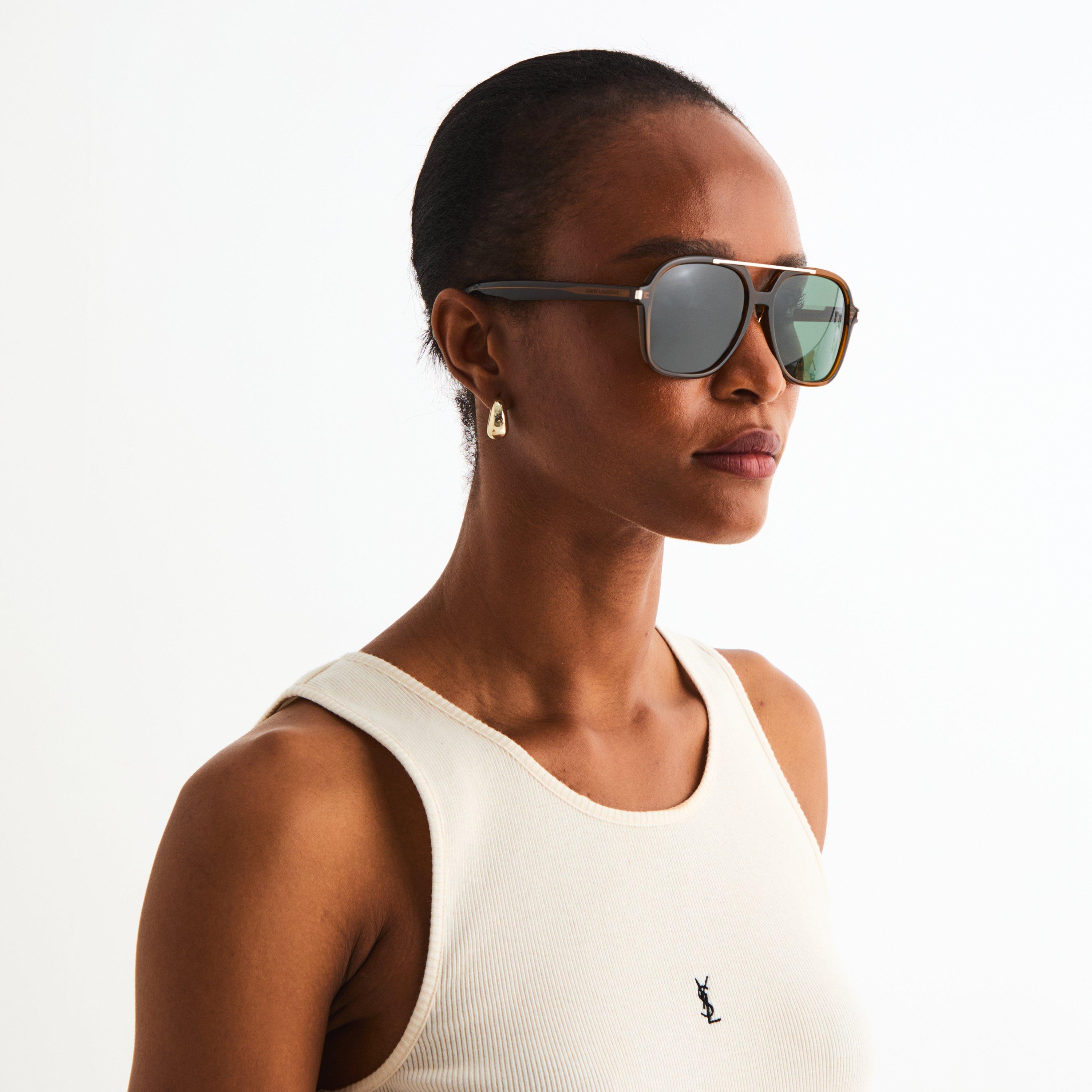 Brown/Green - Saint Laurent - Saint Laurent SL 545 Womens Oversized Sunglasses - 3