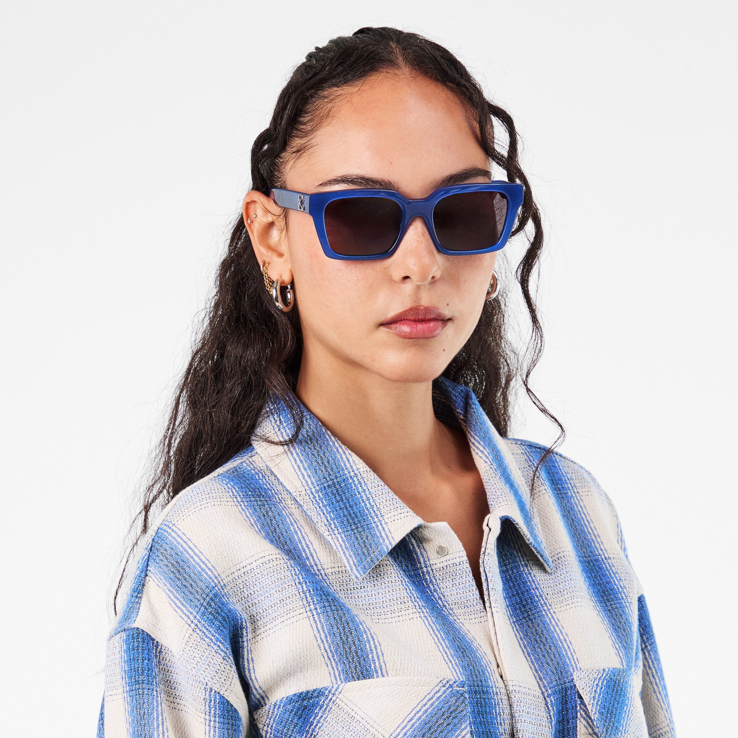 Blue/Dark Grey - Off White - Unisex Square Sunglasses, Square Design - 3