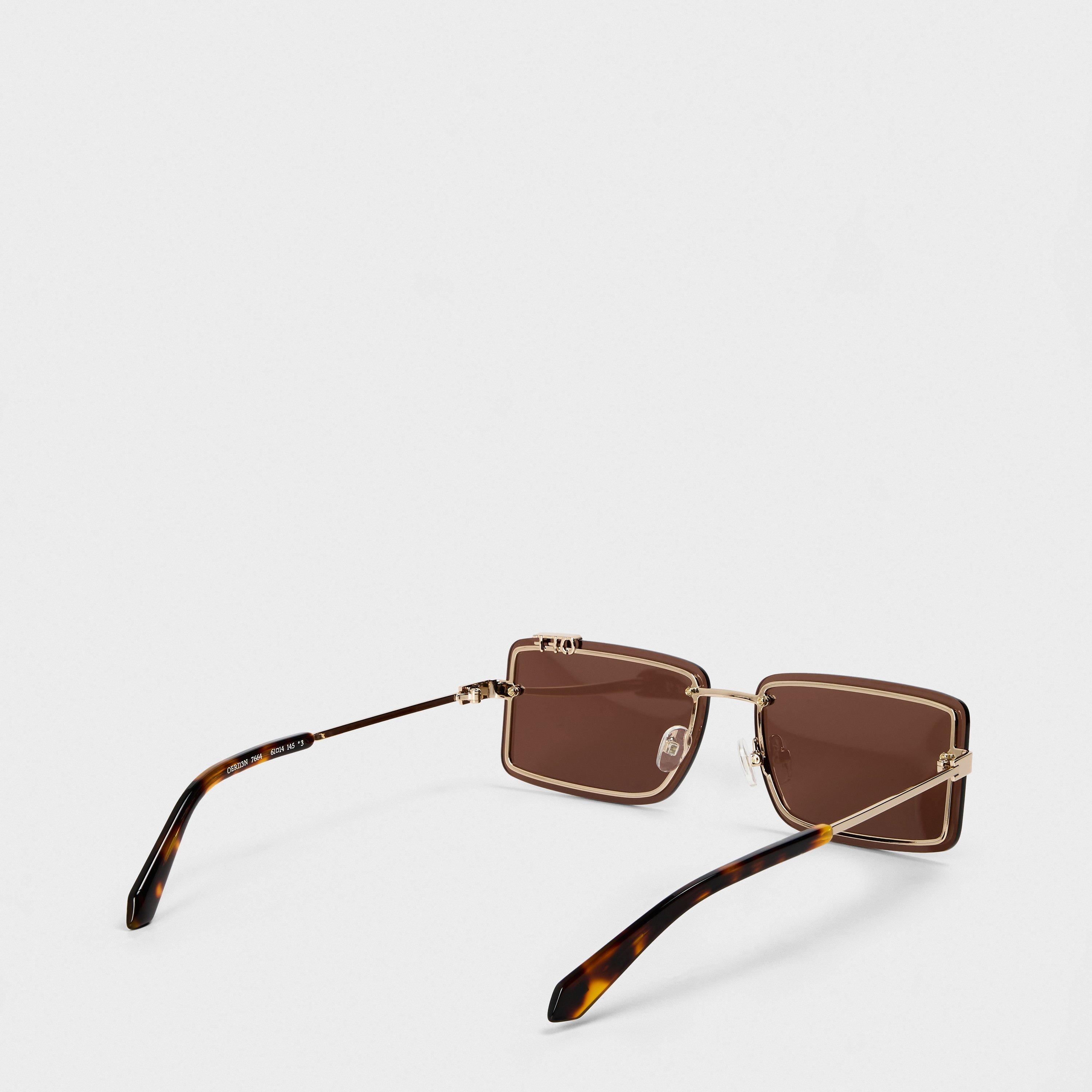 Gold/Brown - Off White - Unisex Square Sunglasses, Square Design - 2