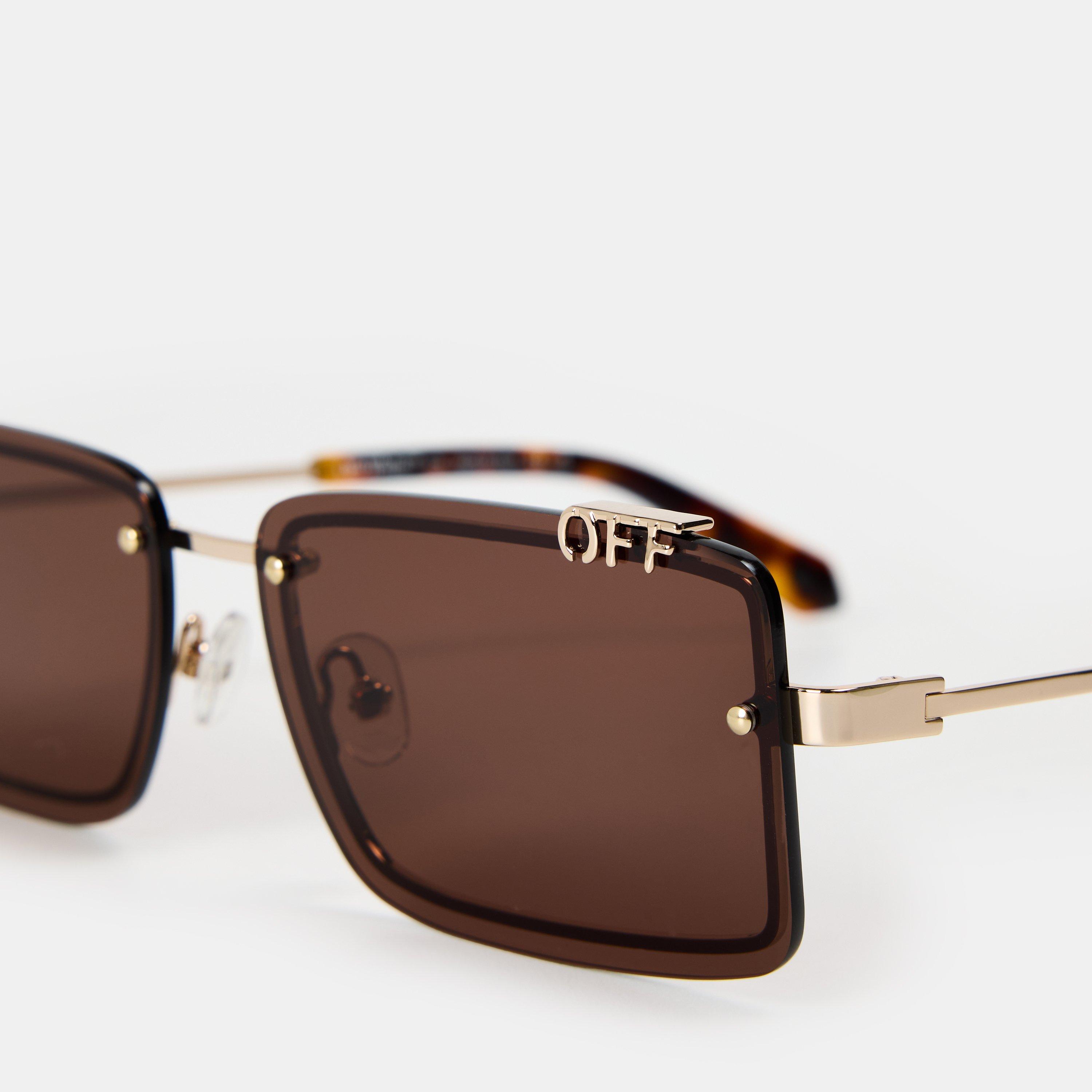 Gold/Brown - Off White - Unisex Square Sunglasses, Square Design - 3